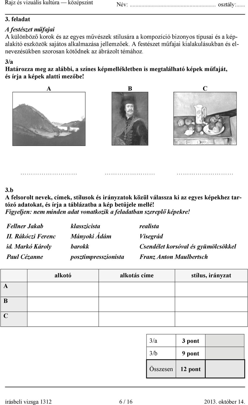 3/a Határozza meg az alábbi, a színes képmellékletben is megtalálható képek műfaját, és írja a képek alatti mezőbe! A B C 3.