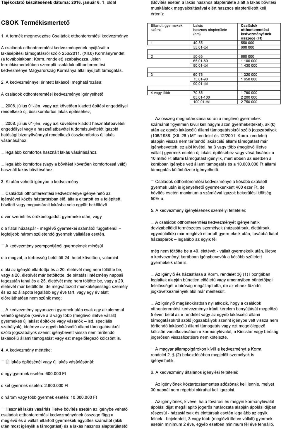 rendelet) szabályozza. Jelen termékismertetőben szereplő családok otthonteremtési kedvezménye Magyarország Kormánya által nyújtott támogatás. 2.