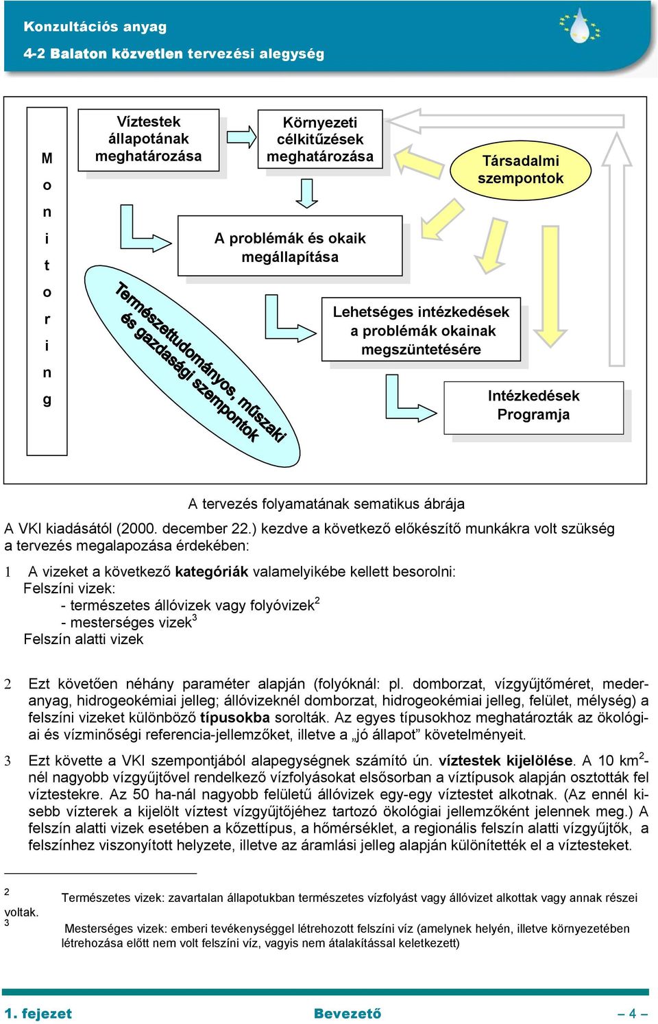 ) kezdve a következő előkészítő munkákra volt szükség a tervezés megalapozása érdekében: 1 A vizeket a következő kategóriák valamelyikébe kellett besorolni: Felszíni vizek: - természetes állóvizek
