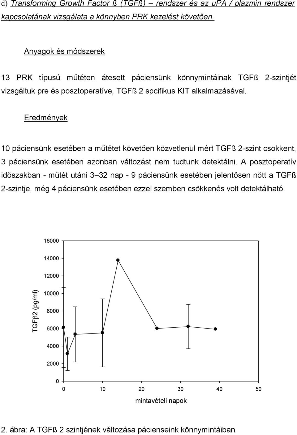 Eredmények 10 páciensünk esetében a műtétet követően közvetlenül mért TGFß 2-szint csökkent, 3 páciensünk esetében azonban változást nem tudtunk detektálni.