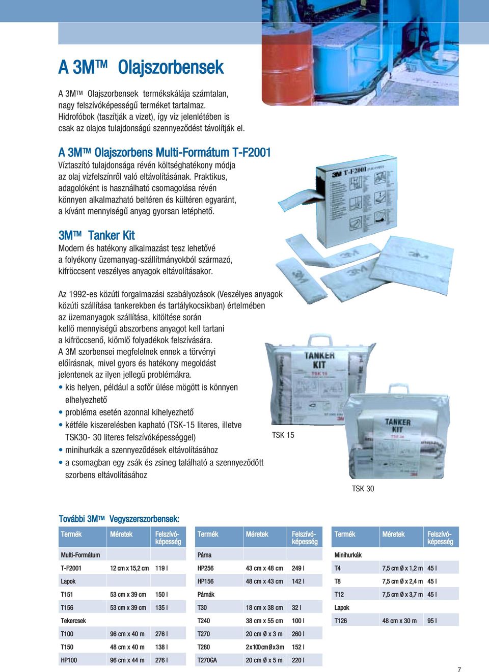 A 3M T M Olajszorbens Multi-Formátum T-F2001 Víztaszító tulajdonsága révén költséghatékony módja az olaj vízfelszínrõl való eltávolításának.