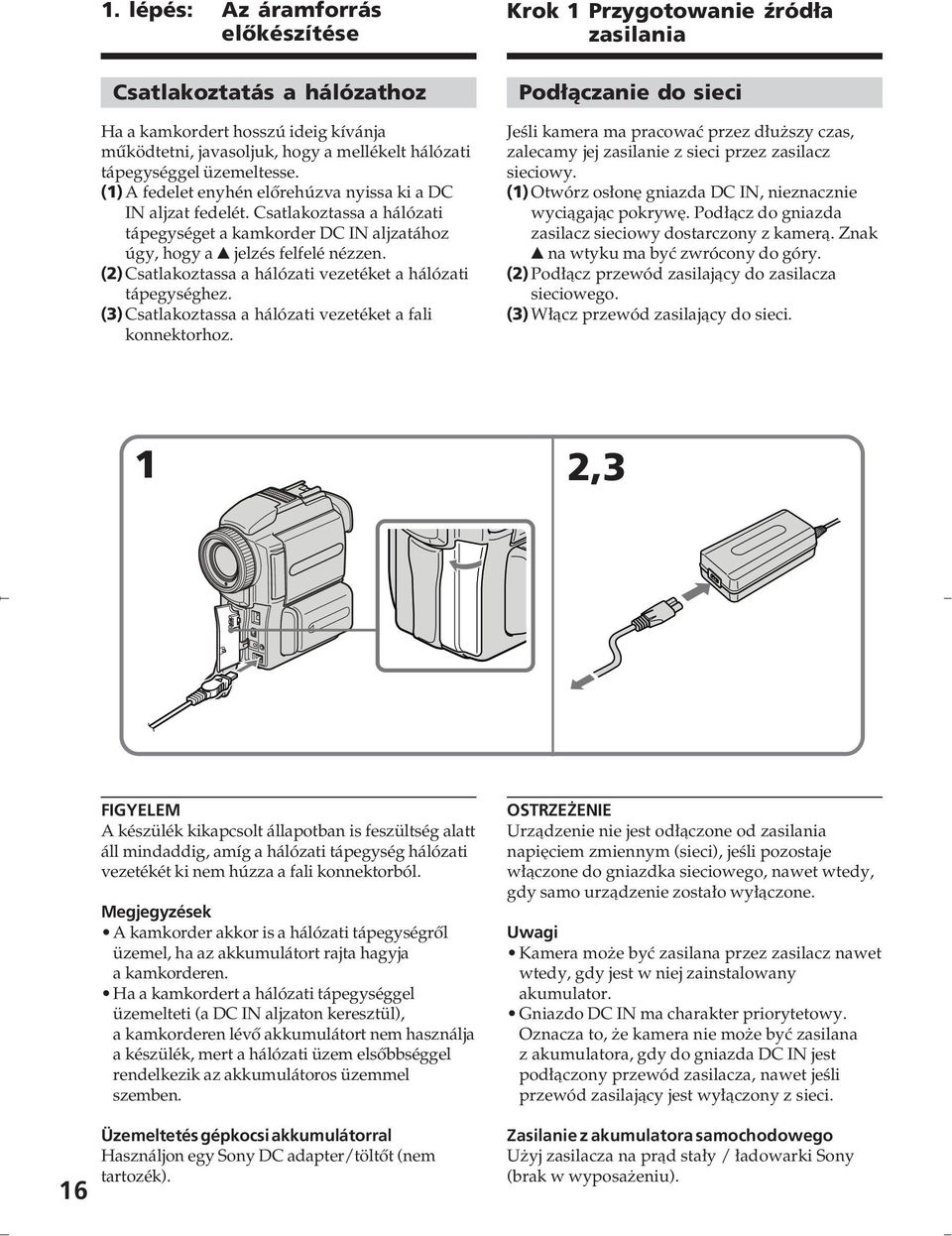 (2) Csatlakoztassa a hálózati vezetéket a hálózati tápegységhez. (3) Csatlakoztassa a hálózati vezetéket a fali konnektorhoz.