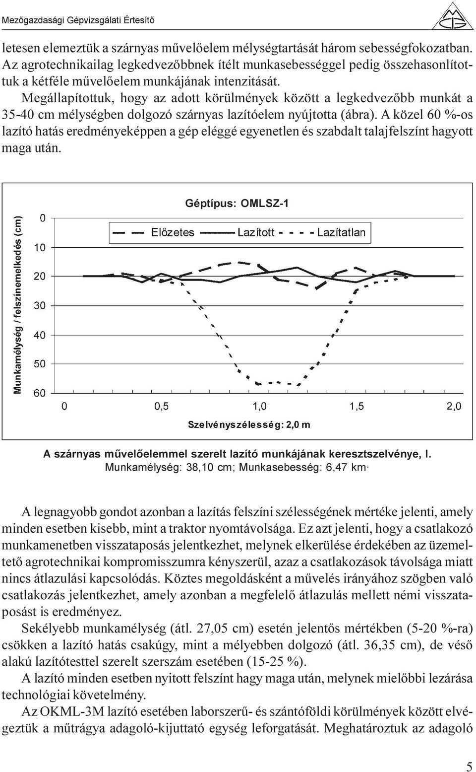 Megállapítottuk, hogy az adott körülmények között a legkedvezõbb munkát a 35-40 cm mélységben dolgozó szárnyas lazítóelem nyújtotta (ábra).