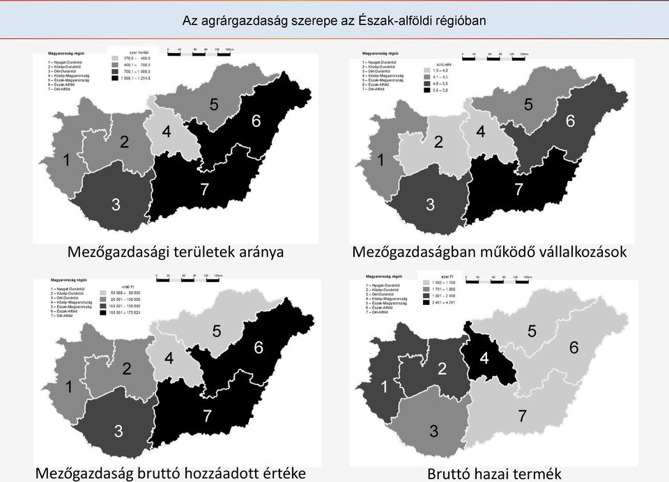 Mezőgazdasági területek aránya Mezőgazdaságban működő vállalkozások Magyarország régiói 90 0 0 30 60 50km Magyarország régiói 90 0 0 30 60 50km Nyugat-Dunántúl Nyugat-Dunántúl Közép-Dunántúl 3