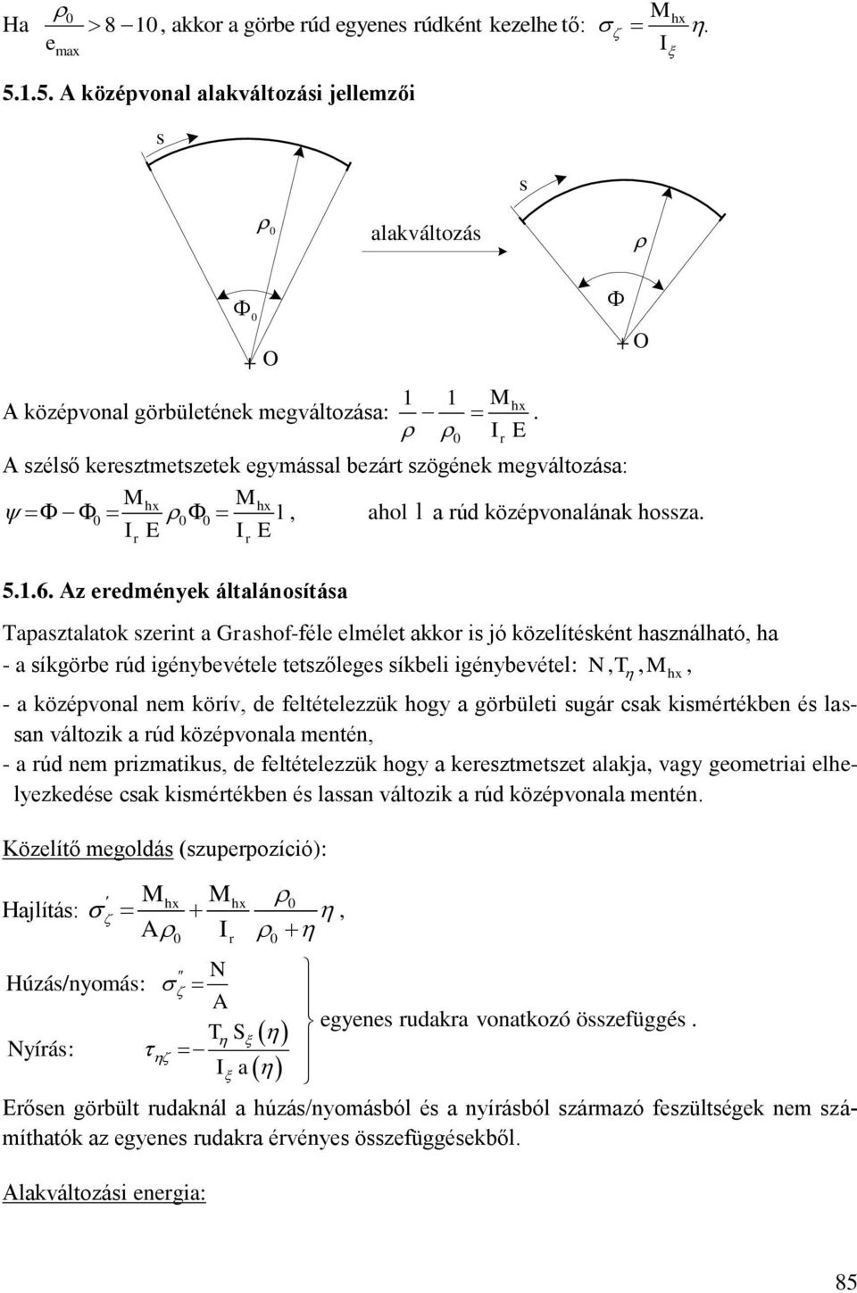 nem körív, de feltételeük hog görbületi ugár k kimértékben é ln váltoik rúd köépvonl mentén, - rúd nem primtiku, de feltételeük hog keretmetet lkj, vg geometrii elhelekedée k kimértékben é ln váltoik