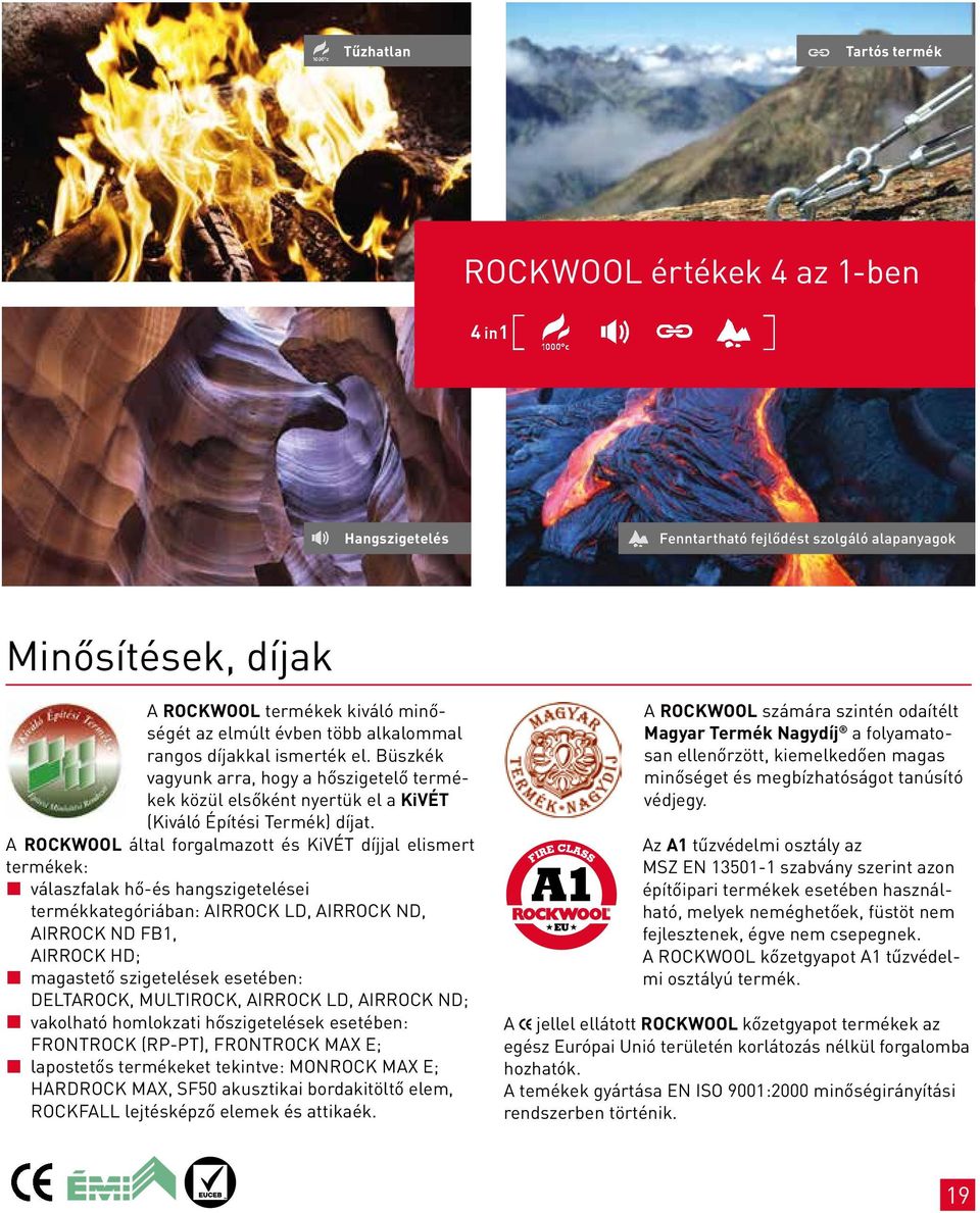 A Rockwool által forgalmazott és KiVÉT díjjal elismert termékek: válaszfalak hő-és hangszigetelései termékkategóriában: AIRROCK LD, AIRROCK ND, AIRROCK ND FB1, AIRROCK HD; magastető szigetelések