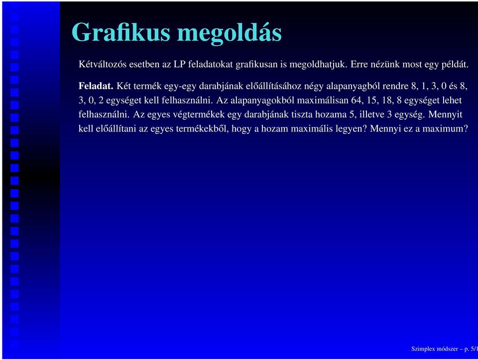 Az alapanyagokból maximálisan 64, 15, 18, 8 egységet lehet felhasználni.