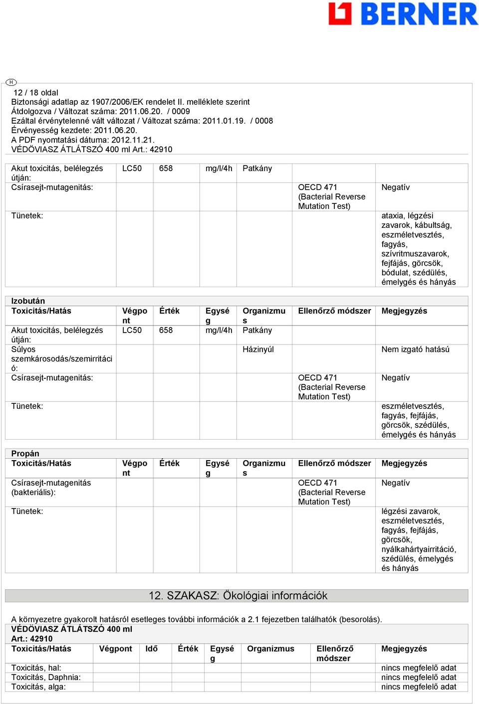 Neatív ataxia, lézési zavarok, kábultsá, eszméletvesztés, fayás, szívritmuszavarok, fejfájás, örcsök, bódulat, szédülés, émelyés és hányás Nem izató hatású Neatív eszméletvesztés, fayás, fejfájás,