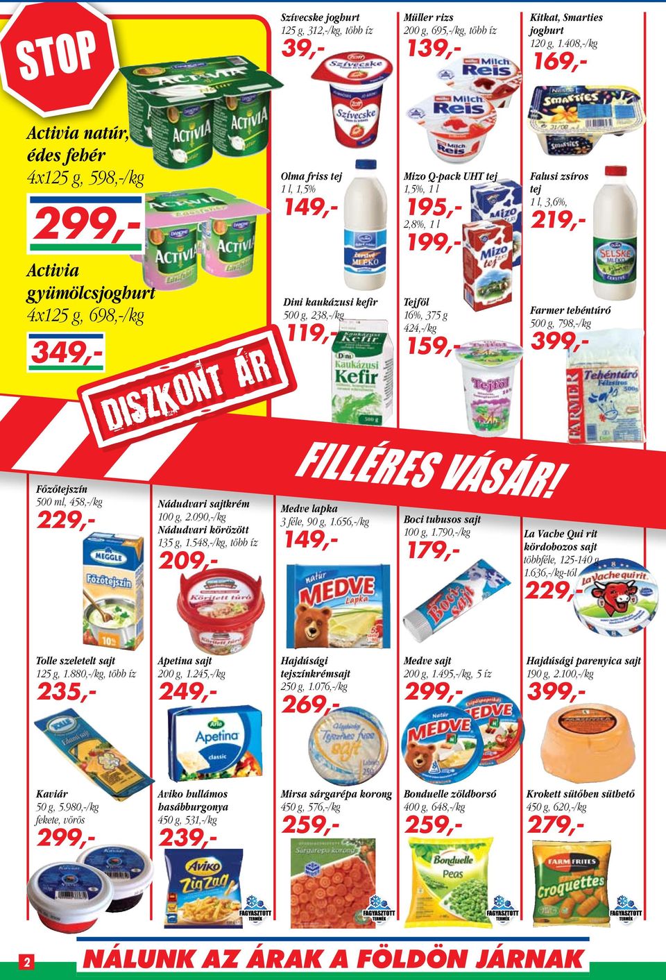 tej 1,5%, 1 l 195,- 2,8%, 1 l Tejföl 16%, 375 g 424,-/kg 159,- Falusi zsíros tej 1 l, 3,6%, 219,- Farmer tehéntúró 500 g, 798,-/kg Főzőtejszín 500 ml, 458,-/kg 229,- Nádudvari sajtkrém 100 g, 2.
