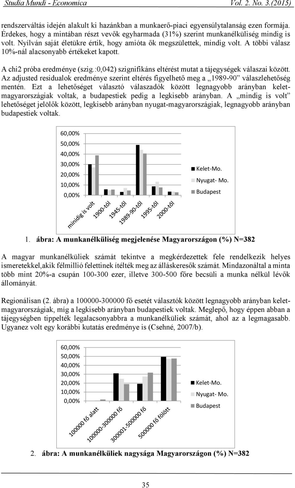 :0,042) szignifikáns eltérést mutat a tájegységek válaszai között. Az adjusted residualok eredménye szerint eltérés figyelhető meg a 1989-90 válaszlehetőség mentén.