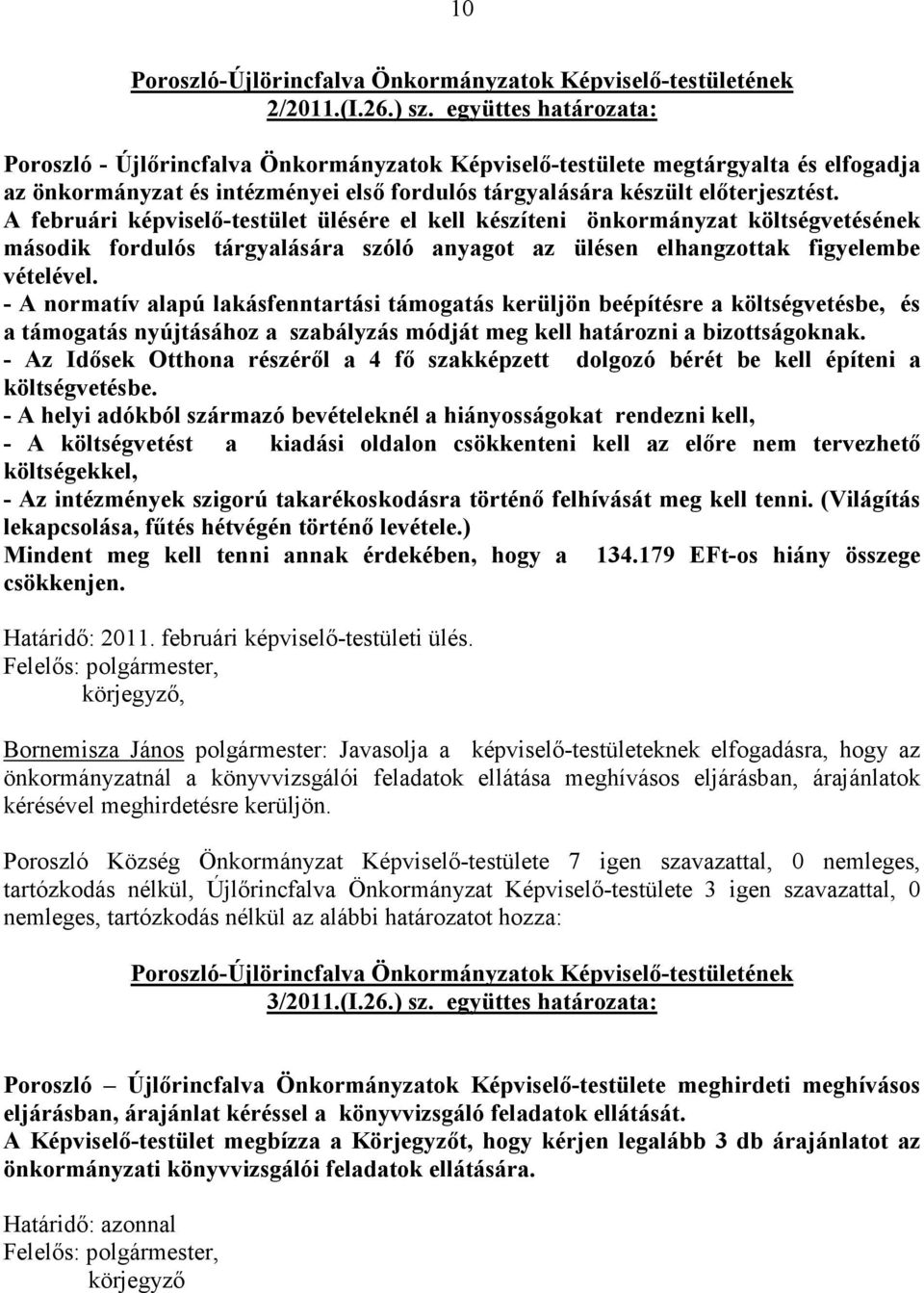 A februári képviselő-testület ülésére el kell készíteni önkormányzat költségvetésének második fordulós tárgyalására szóló anyagot az ülésen elhangzottak figyelembe vételével.