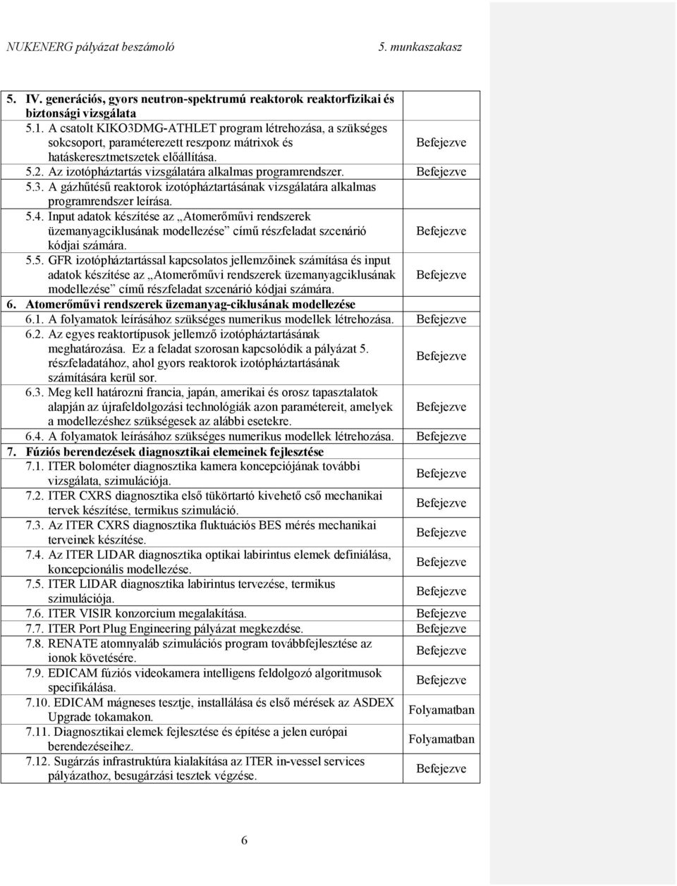 Az izotópháztartás vizsgálatára alkalmas programrendszer. Befejezve 5.3. A gázhűtésű reaktorok izotópháztartásának vizsgálatára alkalmas programrendszer leírása. 5.4.