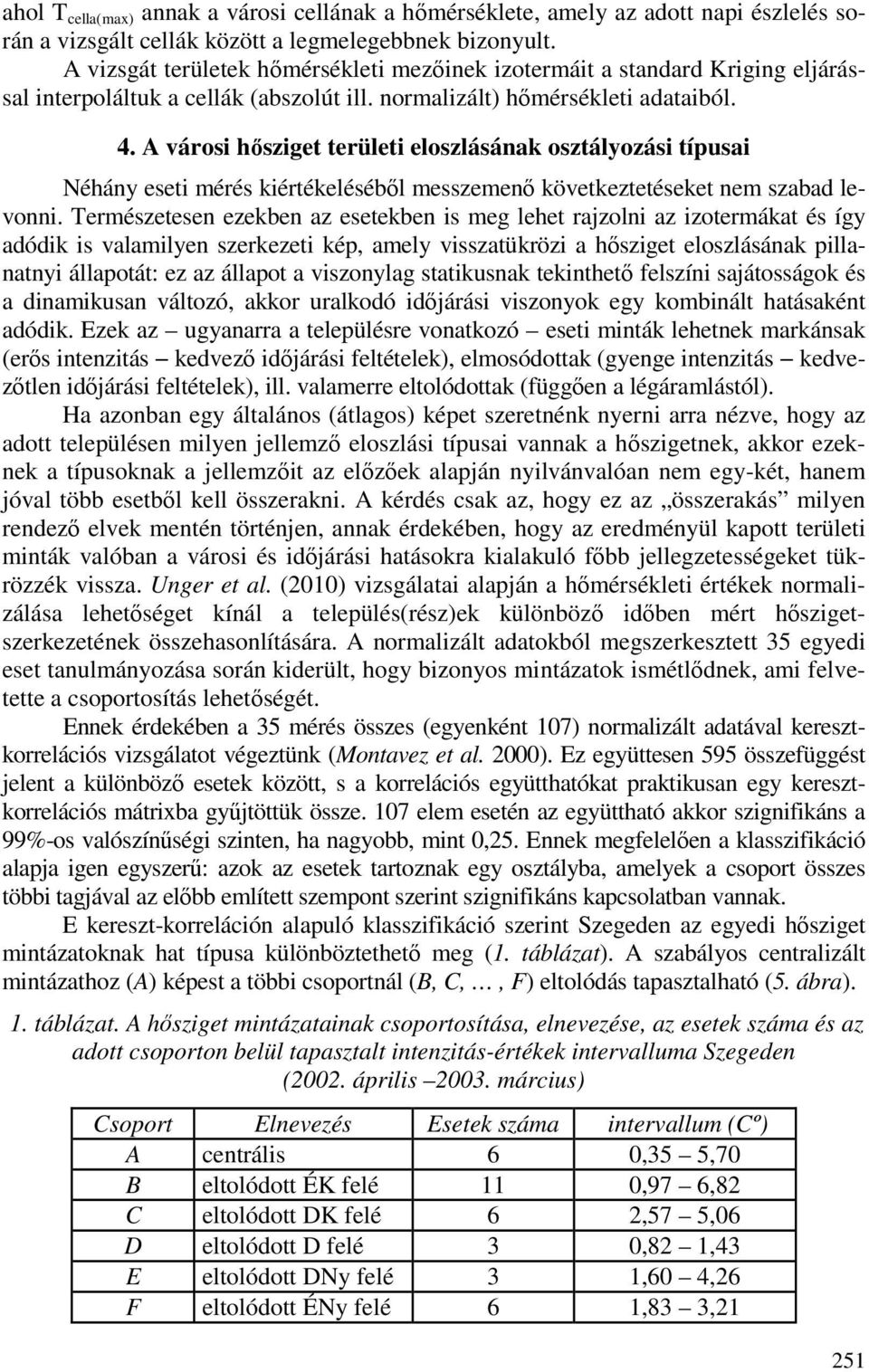 A városi hısziget területi eloszlásának osztályozási típusai Néhány eseti mérés kiértékelésébıl messzemenı következtetéseket nem szabad levonni.