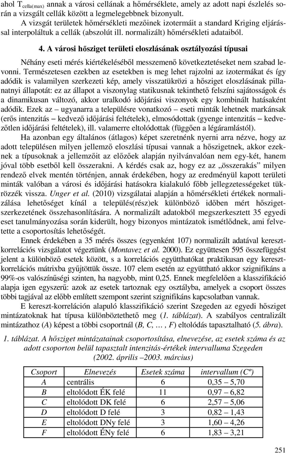 A városi hısziget területi eloszlásának osztályozási típusai Néhány eseti mérés kiértékelésébıl messzemenı következtetéseket nem szabad levonni.