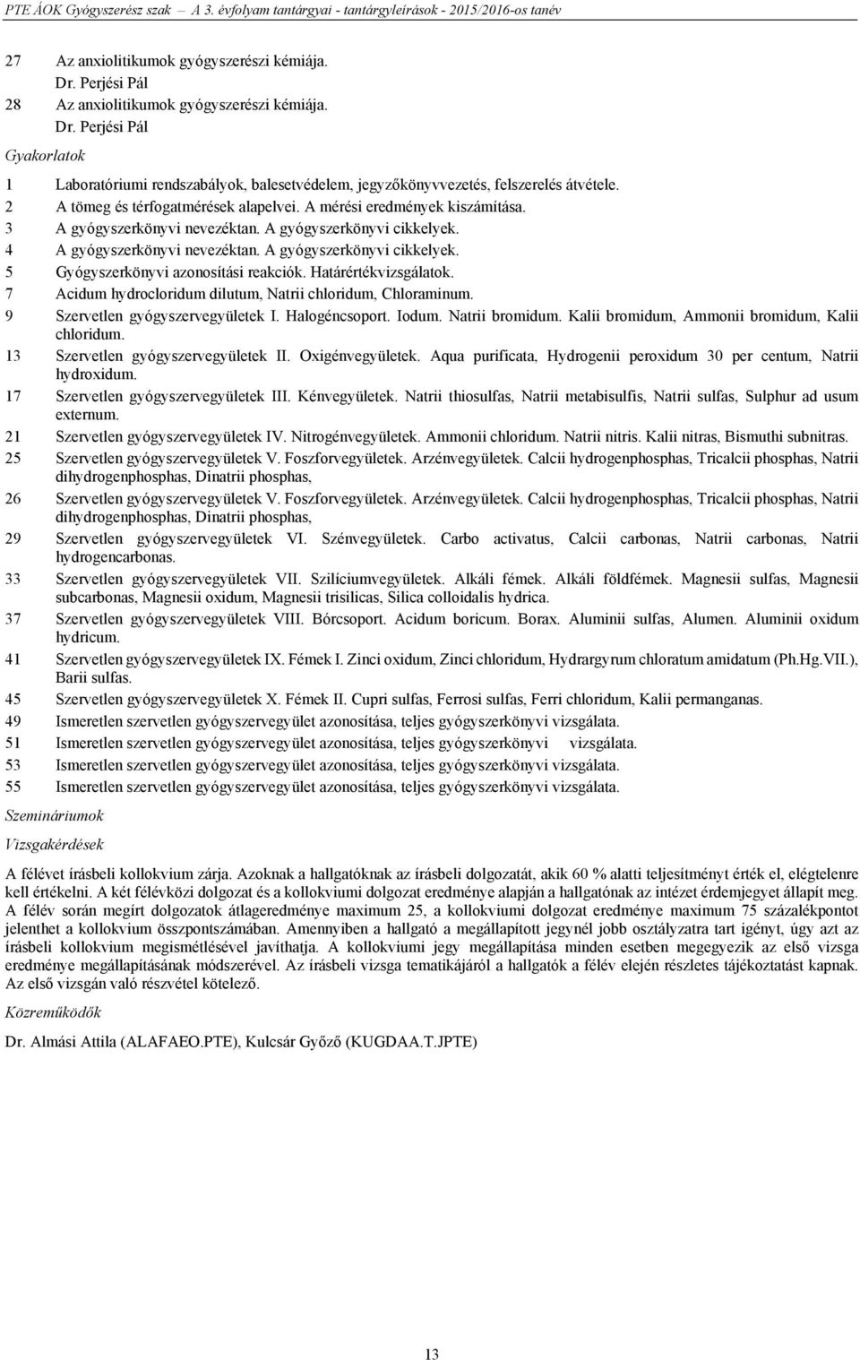 Határértékvizsgálatok. 7 Acidum hydrocloridum dilutum, Natrii chloridum, Chloraminum. 9 Szervetlen gyógyszervegyületek I. Halogéncsoport. Iodum. Natrii bromidum.