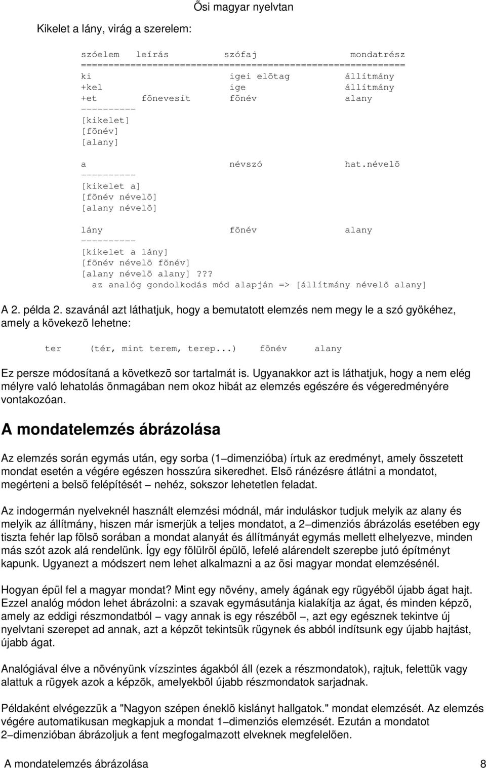 ?? az analóg gondolkodás mód alapján => [állítmány névelõ alany] A 2. példa 2.