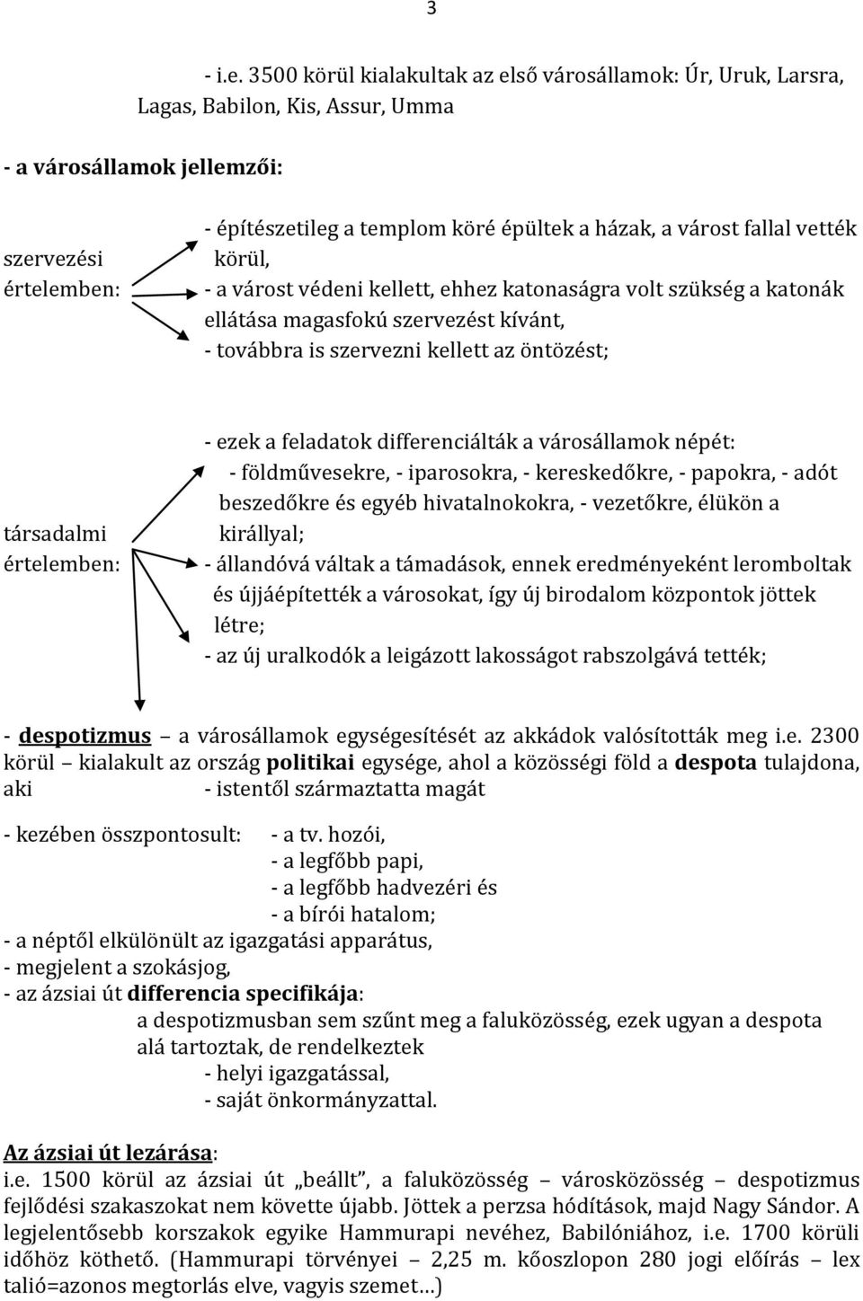 várost fallal vették körül, - a várost védeni kellett, ehhez katonaságra volt szükség a katonák ellátása magasfokú szervezést kívánt, - továbbra is szervezni kellett az öntözést; társadalmi