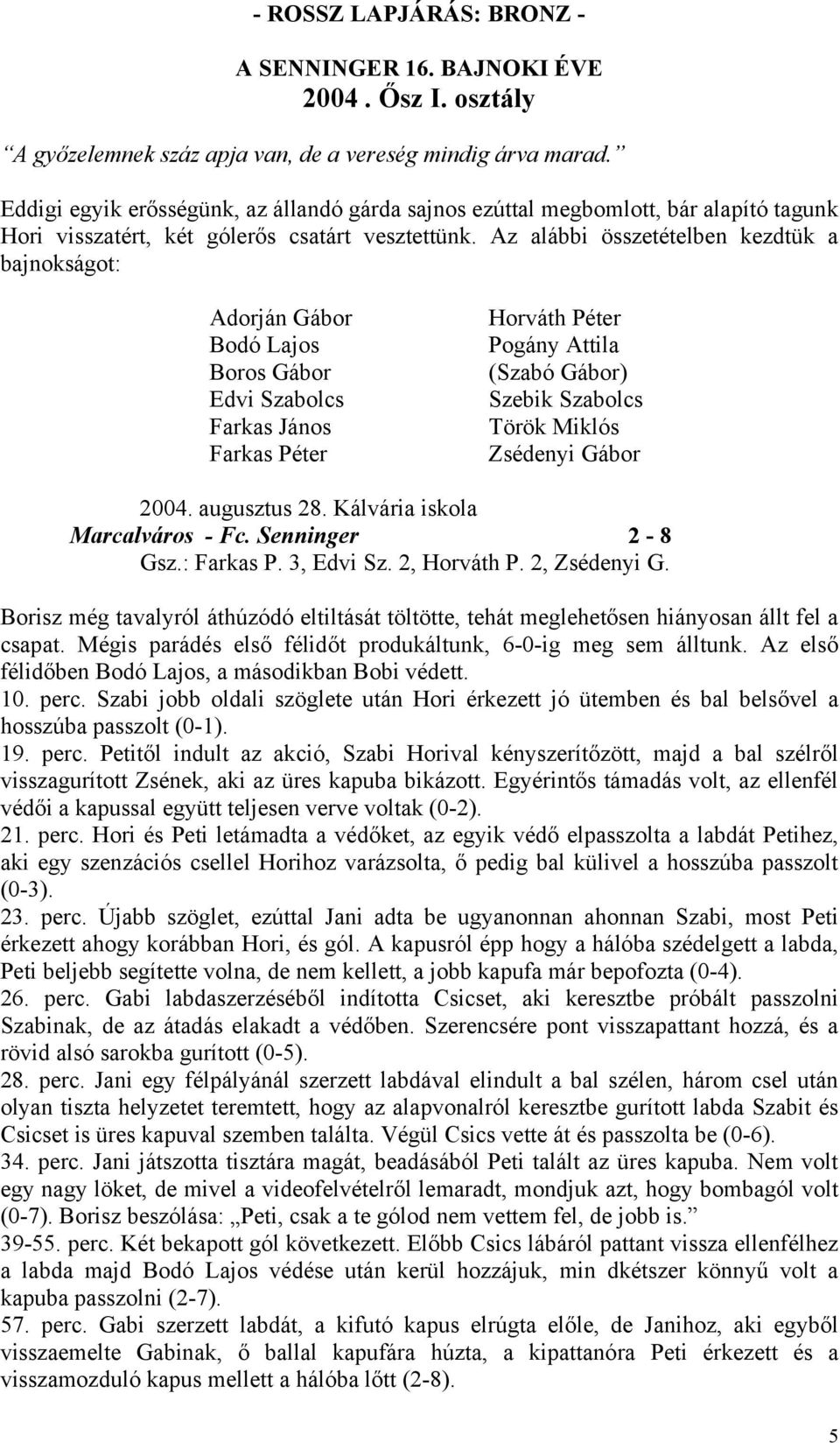 Az alábbi összetételben kezdtük a bajnokságot: Adorján Gábor Bodó Lajos Boros Gábor Edvi Szabolcs Farkas János Farkas Péter Horváth Péter Pogány Attila (Szabó Gábor) Szebik Szabolcs Török Miklós