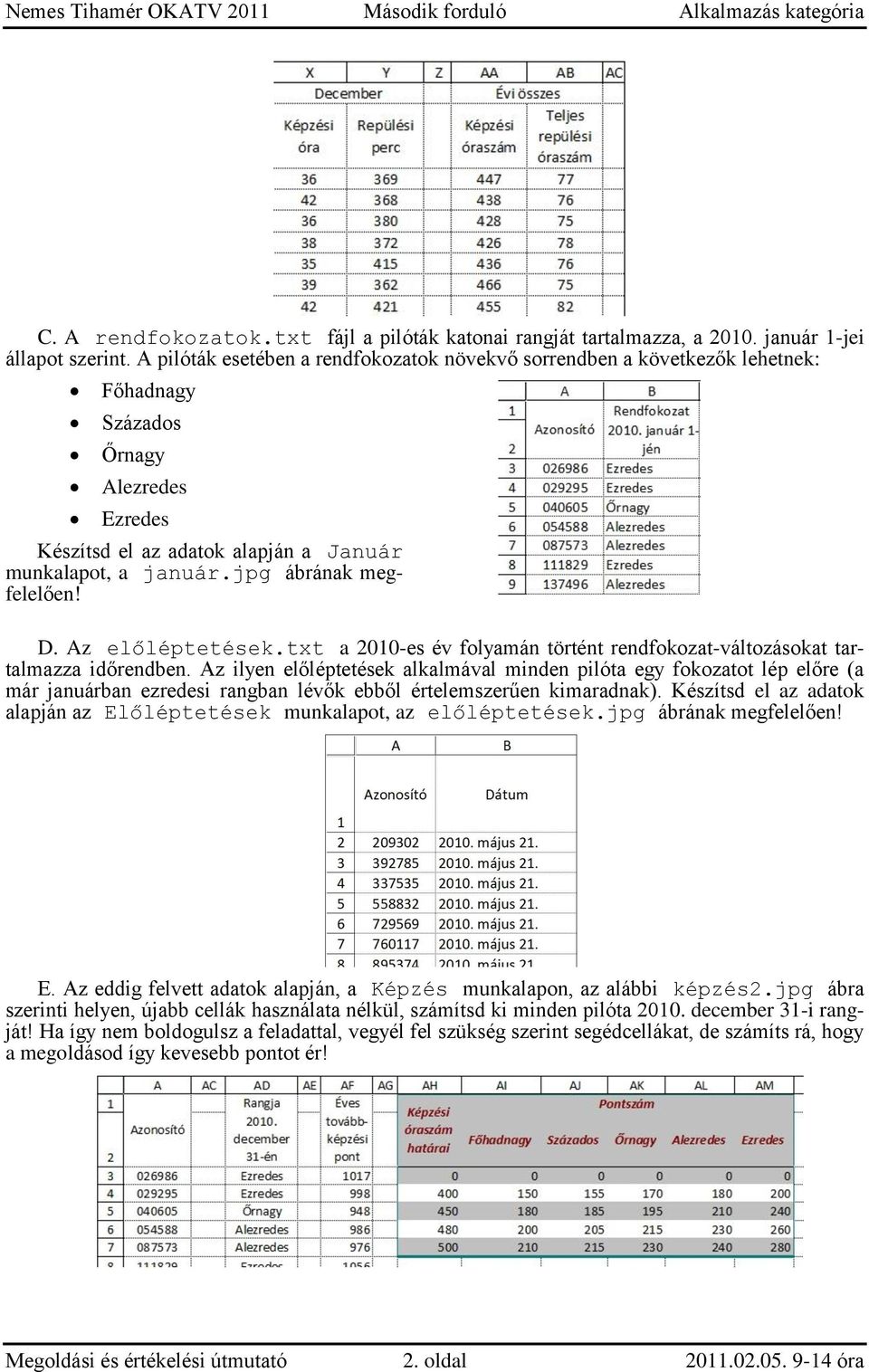 jpg ábrának megfelelően! D. Az előléptetések.txt a 2010-es év folyamán történt rendfokozat-változásokat tartalmazza időrendben.