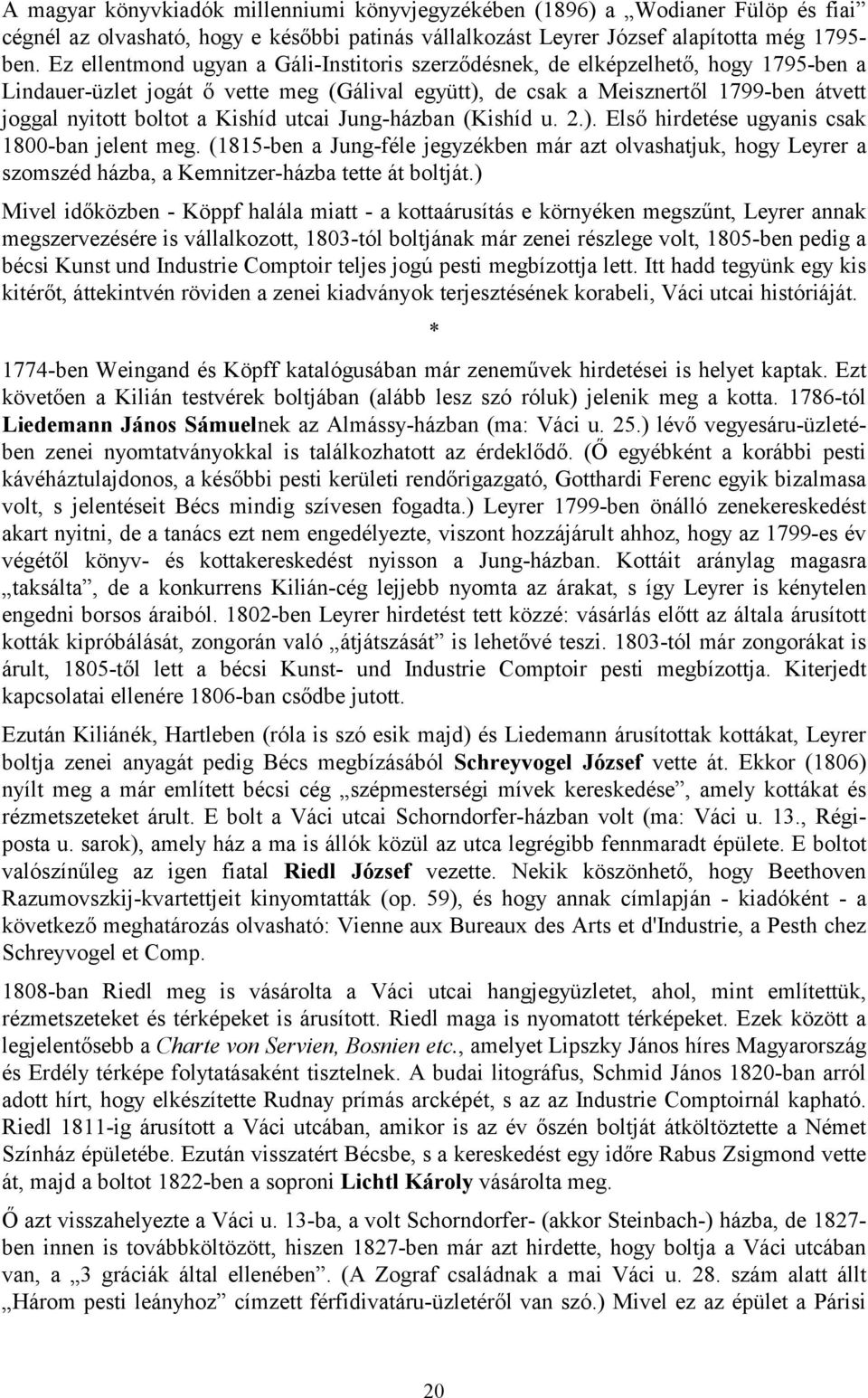 Kishíd utcai Jung-házban (Kishíd u. 2.). Első hirdetése ugyanis csak 1800-ban jelent meg.