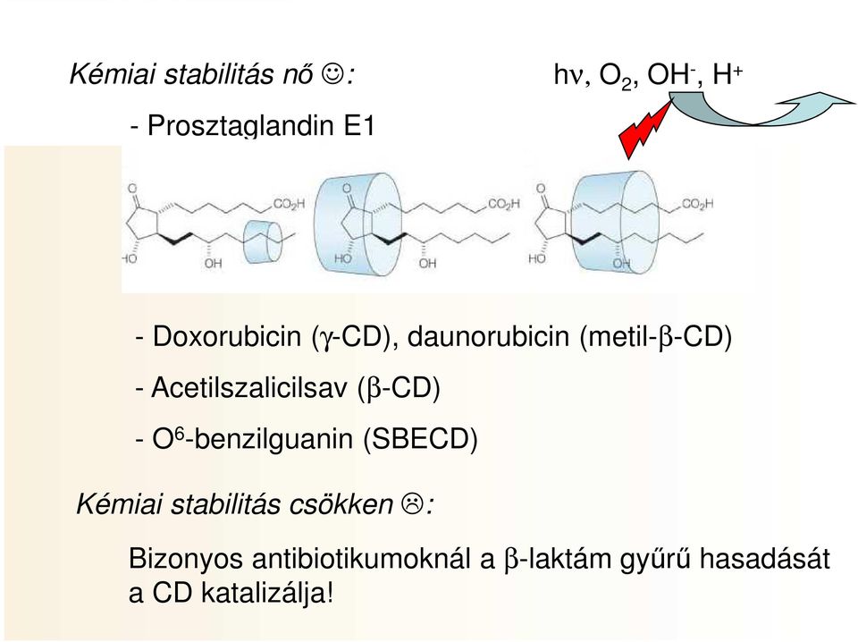(β-cd) - O 6 -benzilguanin (SBECD) Kémiai stabilitás csökken :