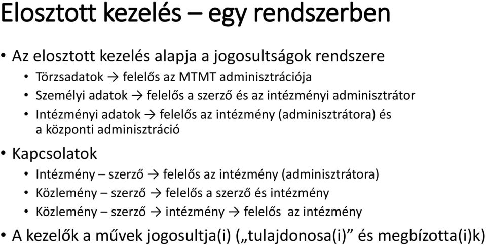 (adminisztrátora) és a központi adminisztráció Kapcsolatok Intézmény szerző felelős az intézmény (adminisztrátora) Közlemény