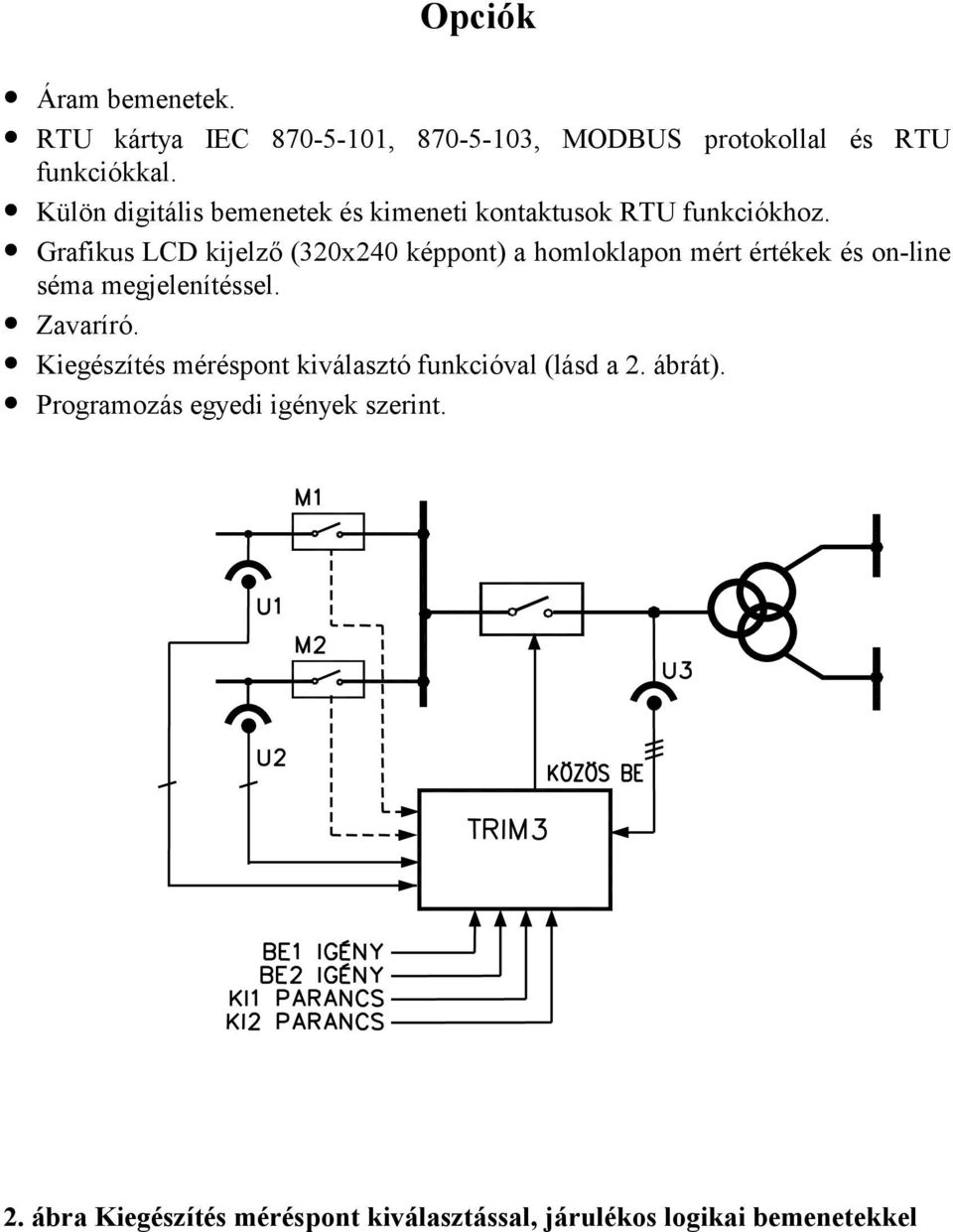 Grafikus LCD kijelző (320x240 képpont) a homloklapon mért értékek és on-line séma megjelenítéssel. Zavaríró.