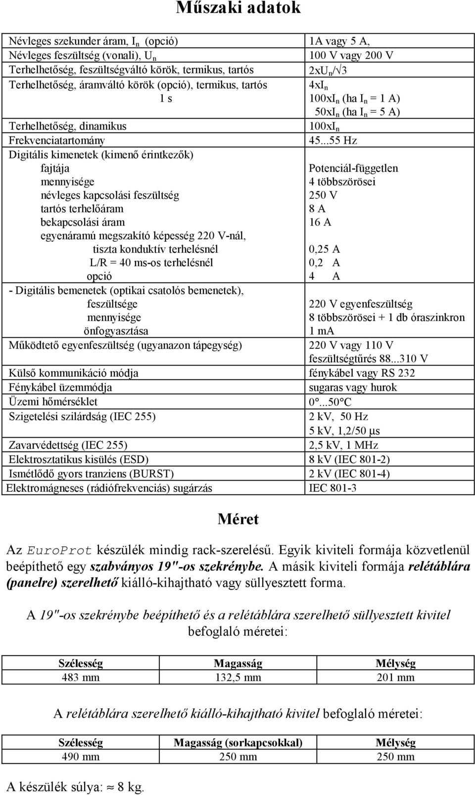 ..55 Hz Digitális kimenetek (kimenő érintkezők) fajtája mennyisége névleges kapcsolási feszültség tartós terhelőáram bekapcsolási áram Potenciál-független 4 többszörösei 250 V 8 A 16 A egyenáramú