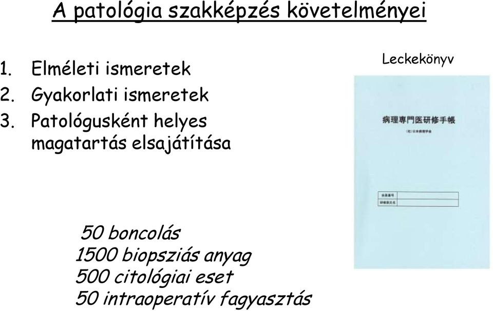 Patológusként helyes magatartás elsajátítása Leckekönyv