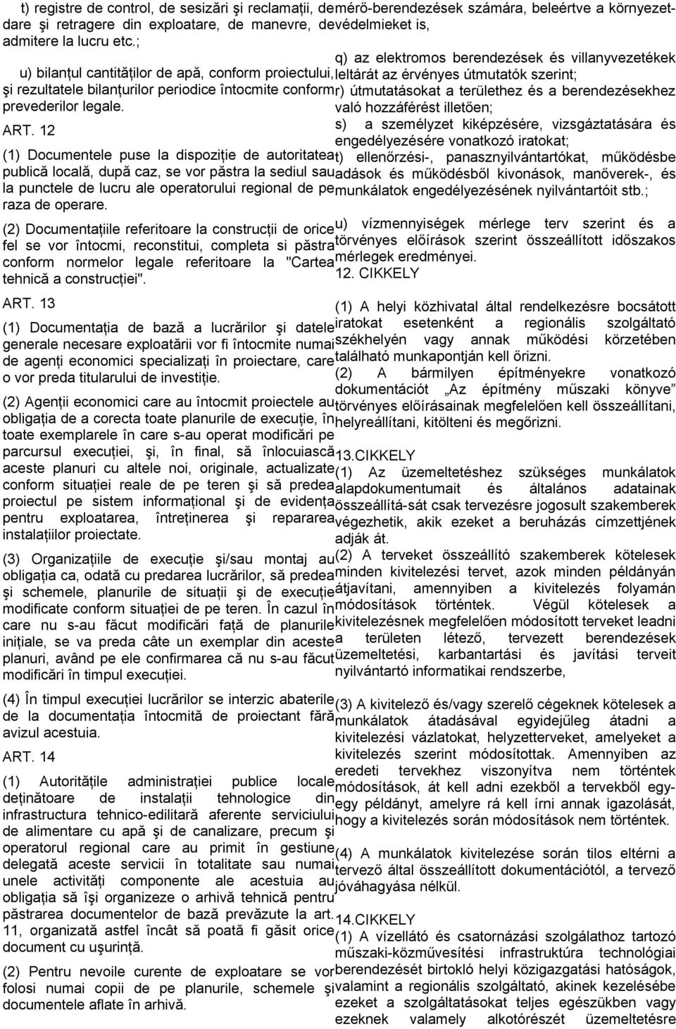 conform r) útmutatásokat a területhez és a berendezésekhez prevederilor legale. való hozzáférést illetően; ART.