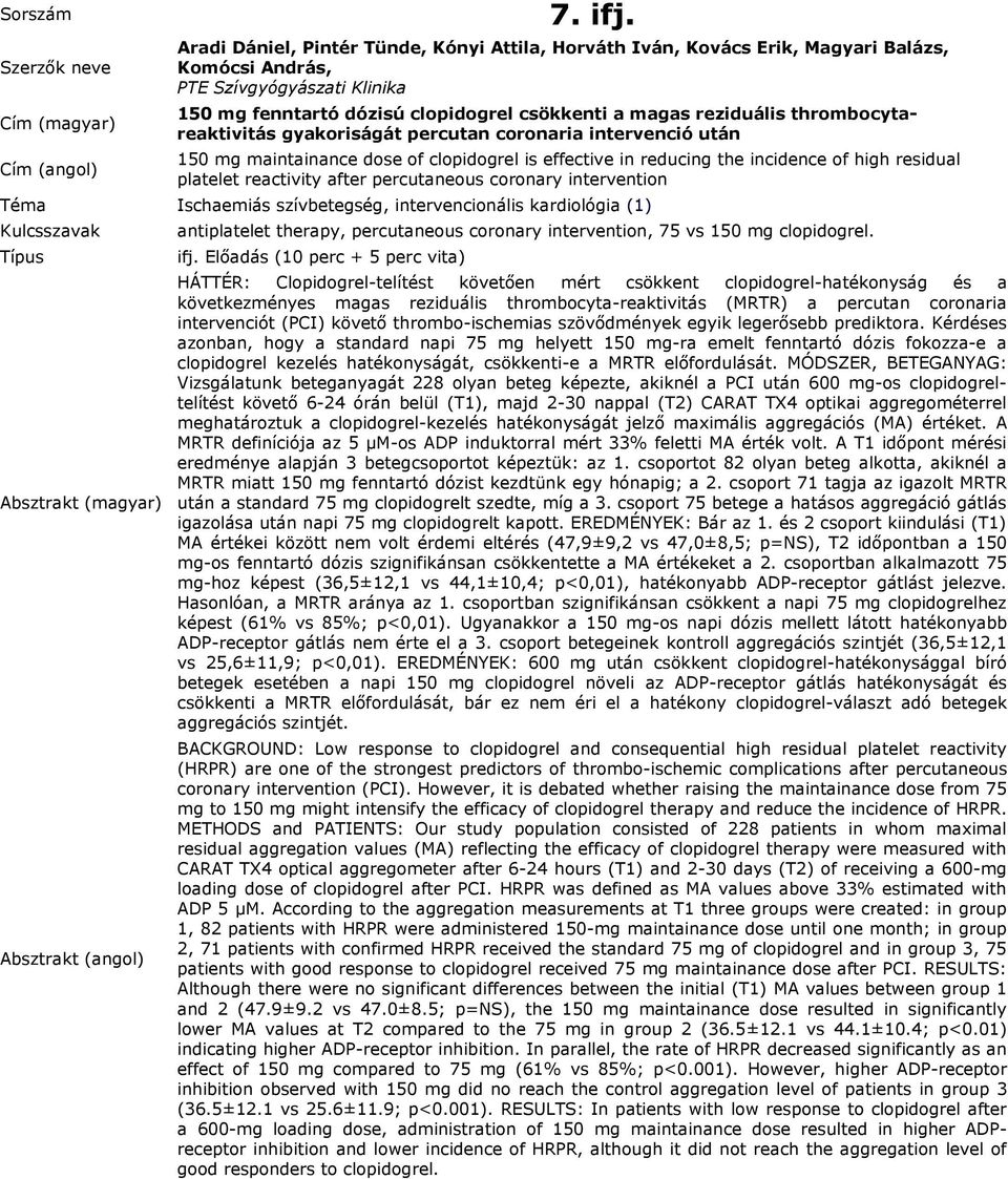 thrombocytareaktivitás gyakoriságát percutan coronaria intervenció után 150 mg maintainance dose of clopidogrel is effective in reducing the incidence of high residual platelet reactivity after