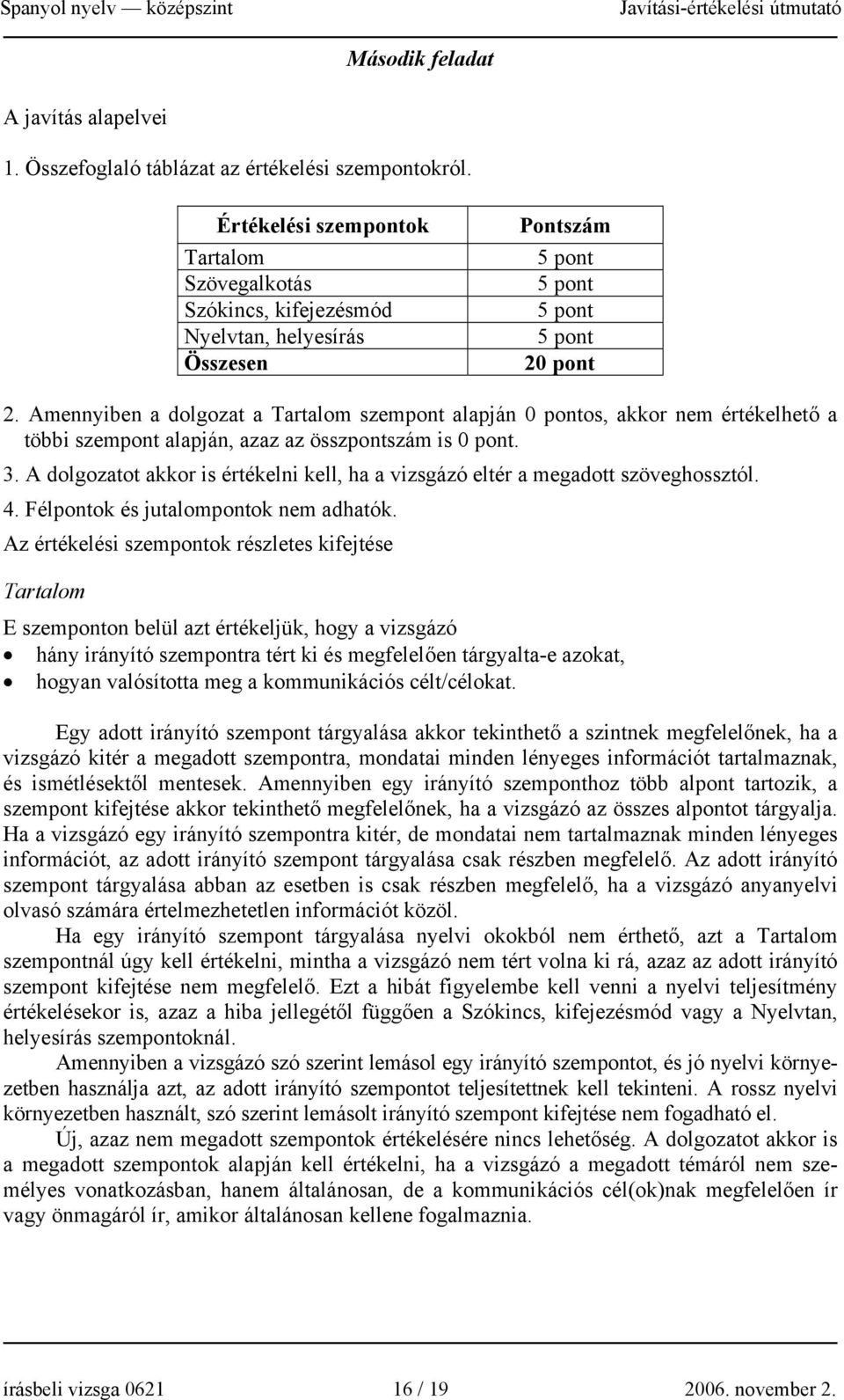 Amennyiben a dolgozat a Tartalom szempont alapján 0 pontos, akkor nem értékelhető a többi szempont alapján, azaz az összpontszám is 0 pont. 3.