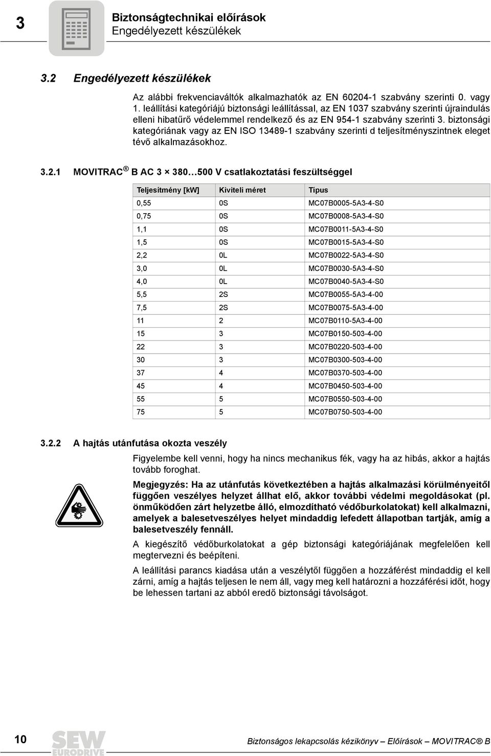 biztonsági kategóriának vagy az EN ISO 13489-1 szabvány szerinti d teljesítményszintnek eleget tévő alkalmazásokhoz. 3.2.