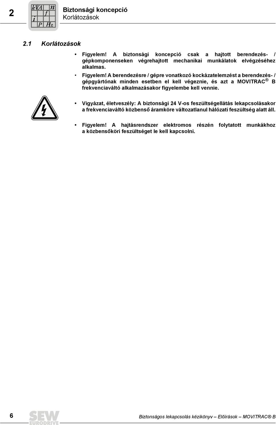 A berendezésre / gépre vonatkozó kockázatelemzést a berendezés- / gépgyártónak minden esetben el kell végeznie, és azt a MOVITRAC B frekvenciaváltó alkalmazásakor figyelembe kell