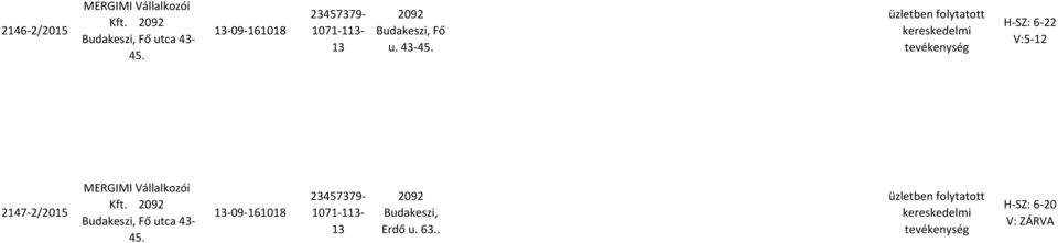 43-45. H-SZ: 6-22 V:5-12 2147-2/2015 MERGIMI Vállalkozói Kft. Fő utca 43-45.