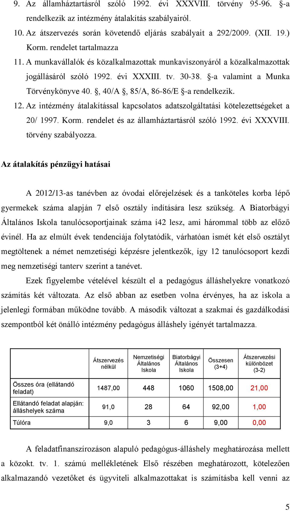 , 40/A, 85/A, 86-86/E -a rendelkezik. 12. Az intézmény átalakítással kapcsolatos adatszolgáltatási kötelezettségeket a 20/ 1997. Korm. rendelet és az államháztartásról szóló 1992. évi XXXVIII.