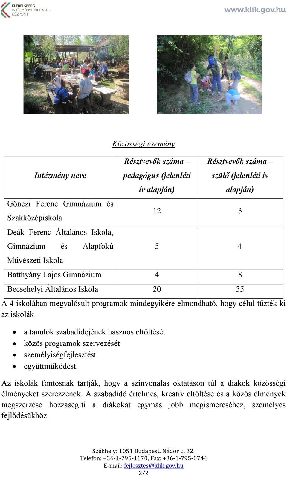 az iskolák a tanulók szabadidejének hasznos eltöltését közös programok szervezését személyiségfejlesztést együttműködést.