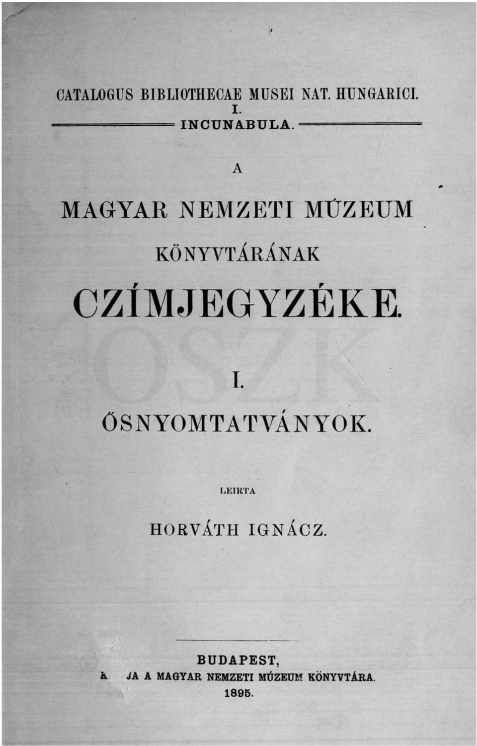 MAGYAR NEMZETI MÜZEUM KÖNYVTÁRÁNAK T.