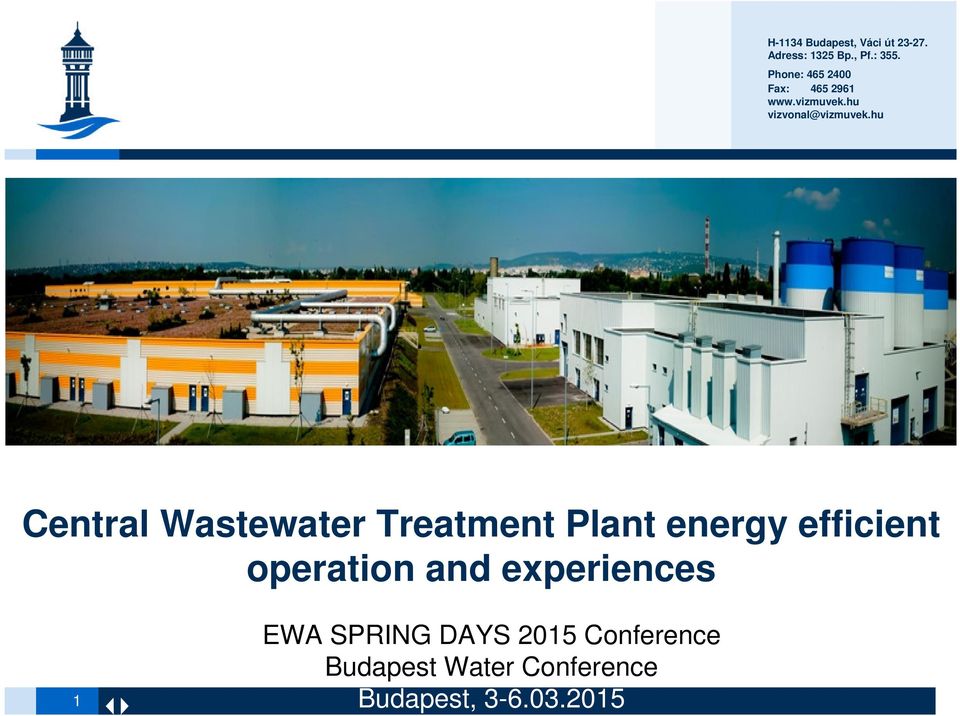 hu Central Wastewater Treatment Plant energy efficient operation and