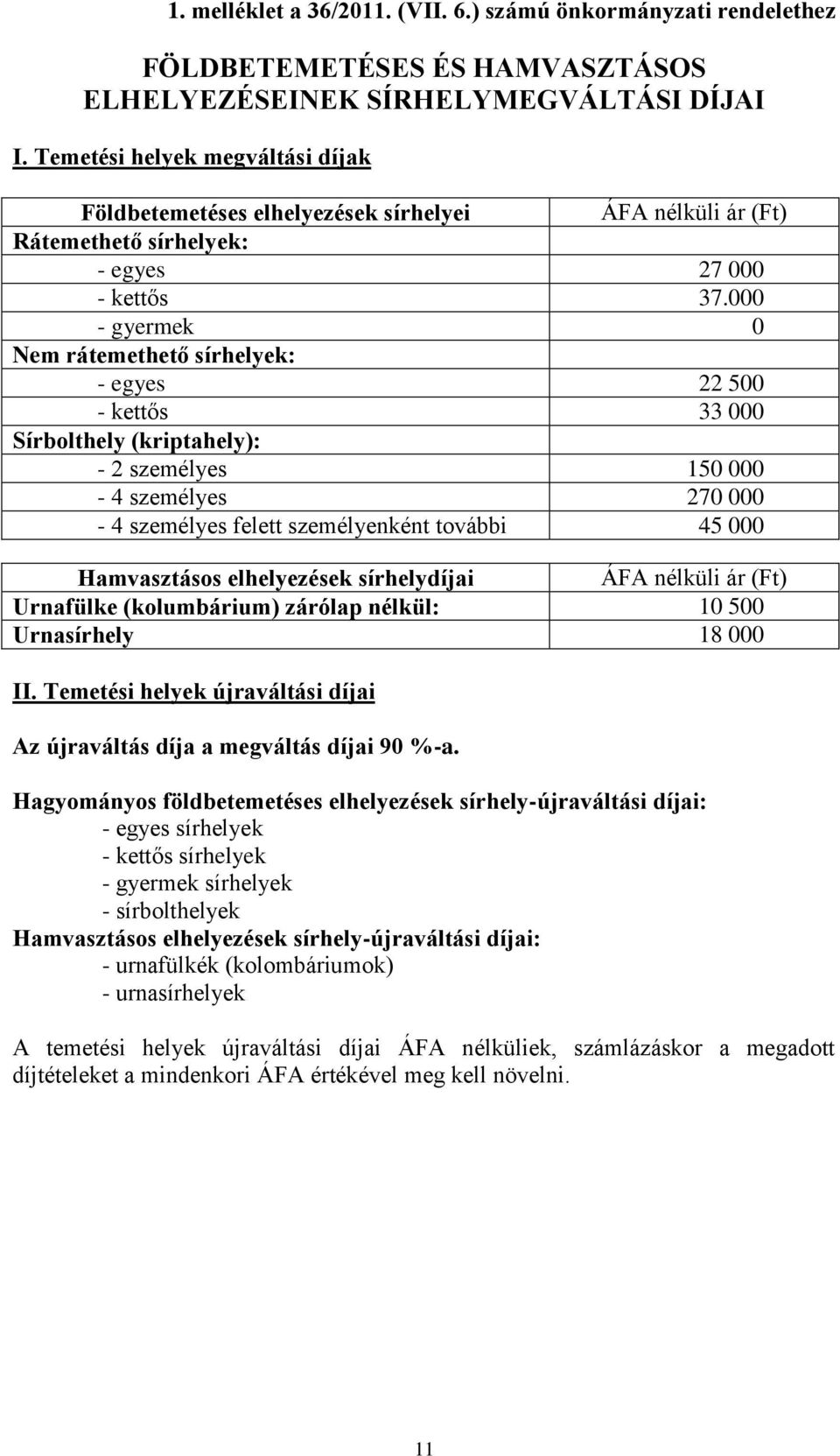 000 - gyermek 0 Nem rátemethető sírhelyek: - egyes 22 500 - kettős 33 000 Sírbolthely (kriptahely): - 2 személyes 150 000-4 személyes 270 000-4 személyes felett személyenként további 45 000