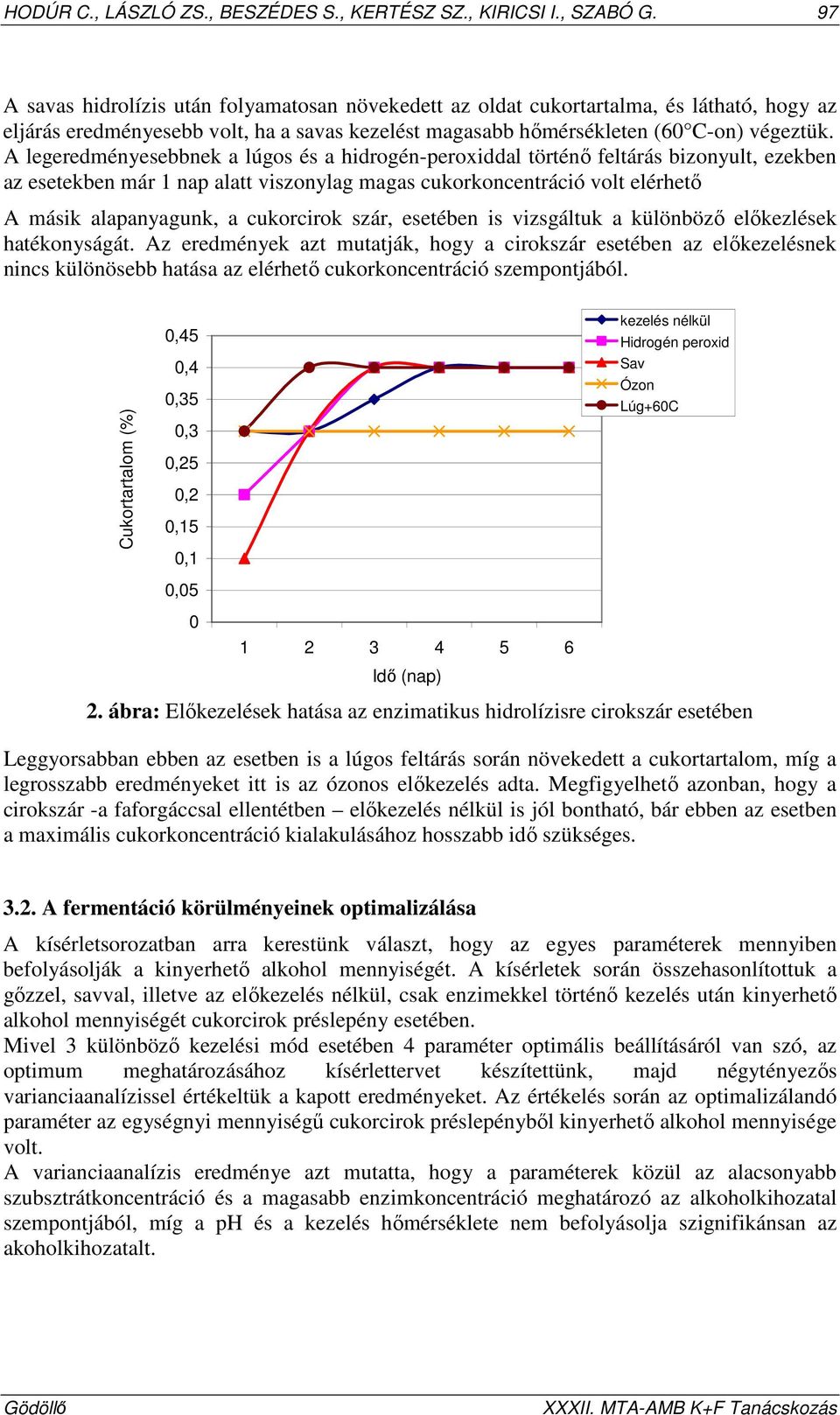 A legeredményesebbnek a lúgos és a hidrogén-peroxiddal történı feltárás bizonyult, ezekben az esetekben már 1 nap alatt viszonylag magas cukorkoncentráció volt elérhetı A másik alapanyagunk, a