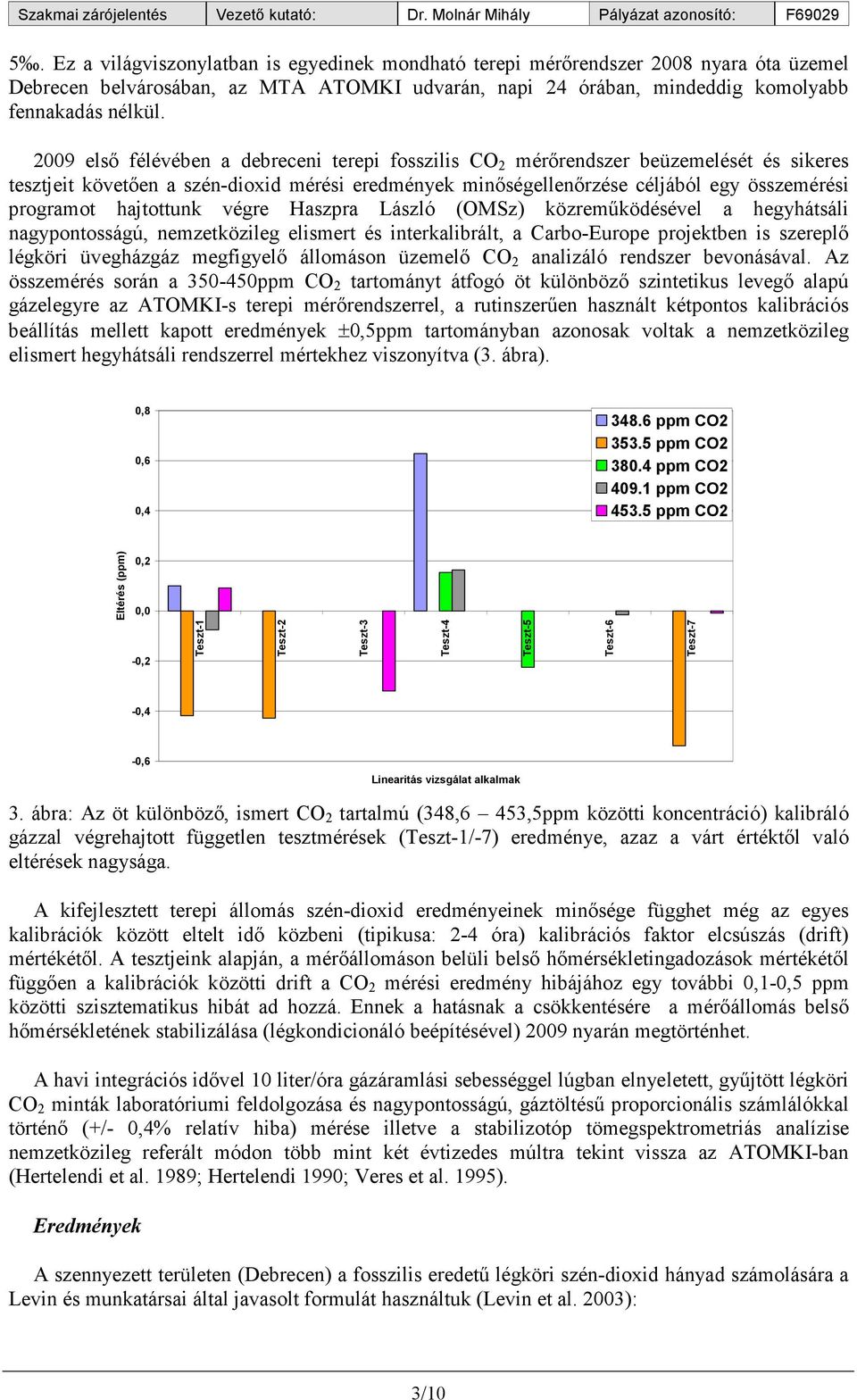 hajtottunk végre Haszpra László (OMSz) közreműködésével a hegyhátsáli nagypontosságú, nemzetközileg elismert és interkalibrált, a Carbo-Europe projektben is szereplő légköri üvegházgáz megfigyelő