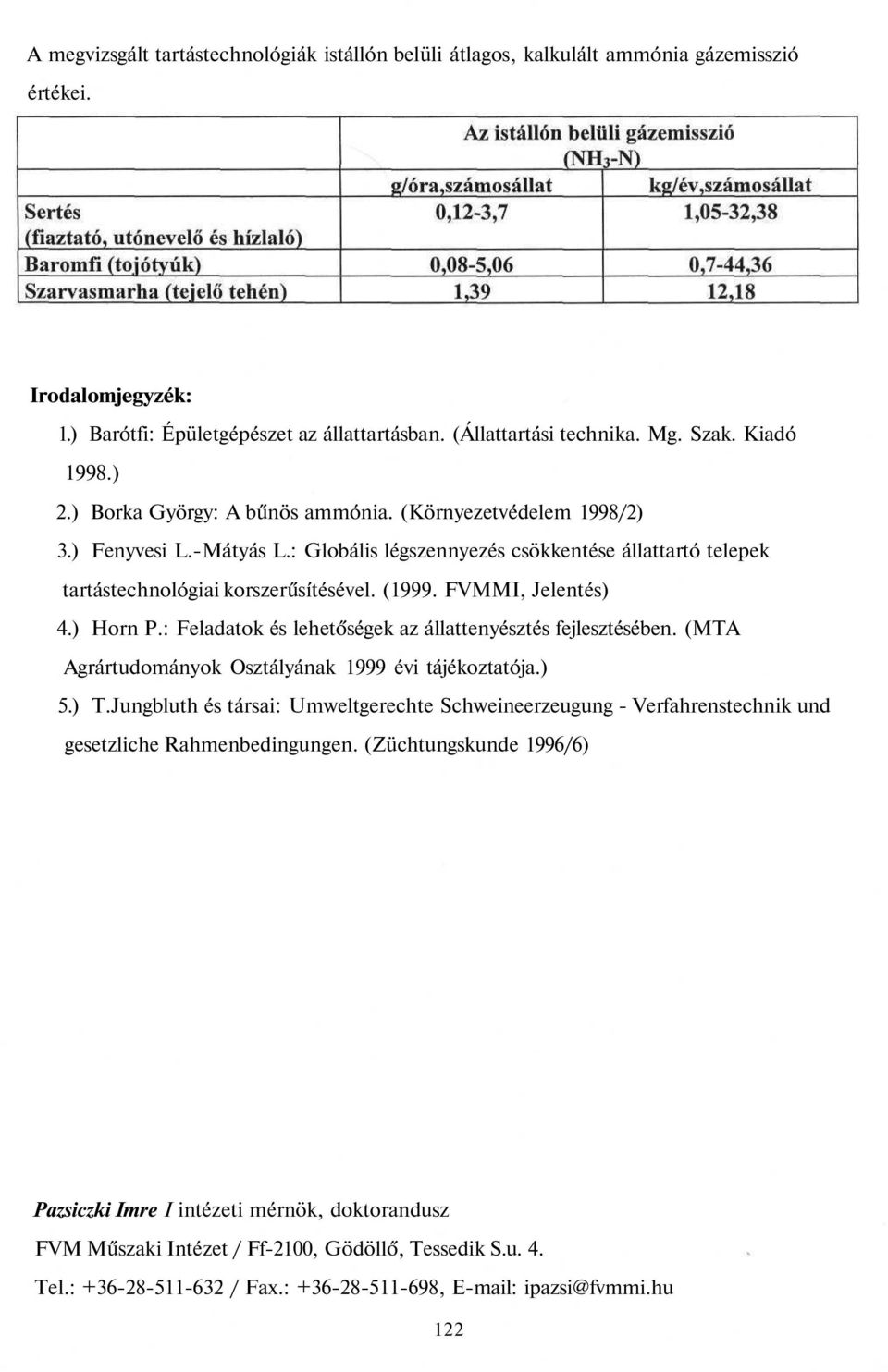 FVMMI, Jelentés) 4.) Horn P.: Feladatok és lehetőségek az állattenyésztés fejlesztésében. (MTA Agrártudományok Osztályának 1999 évi tájékoztatója.) 5.) T.