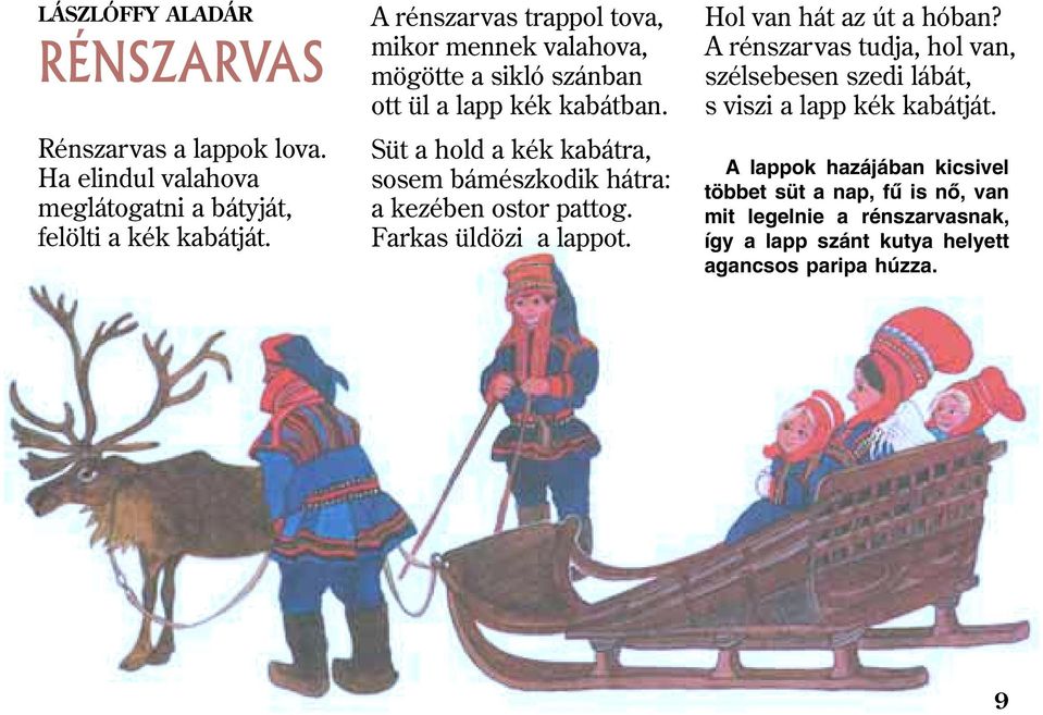 Süt a hold a kék kabátra, sosem bámészkodik hátra: a kezében ostor pattog. arkas üldözi a lappot. Hol van hát az út a hóban?