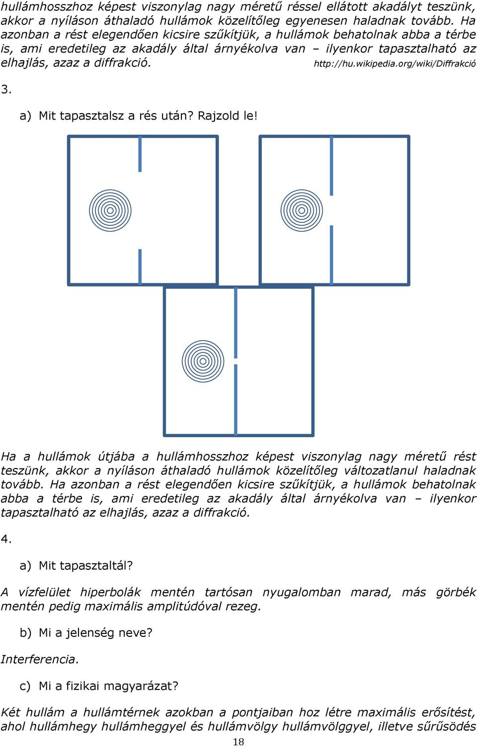 wikipedia.org/wiki/diffrakció 3. a) Mit tapasztalsz a rés után? Rajzold le!