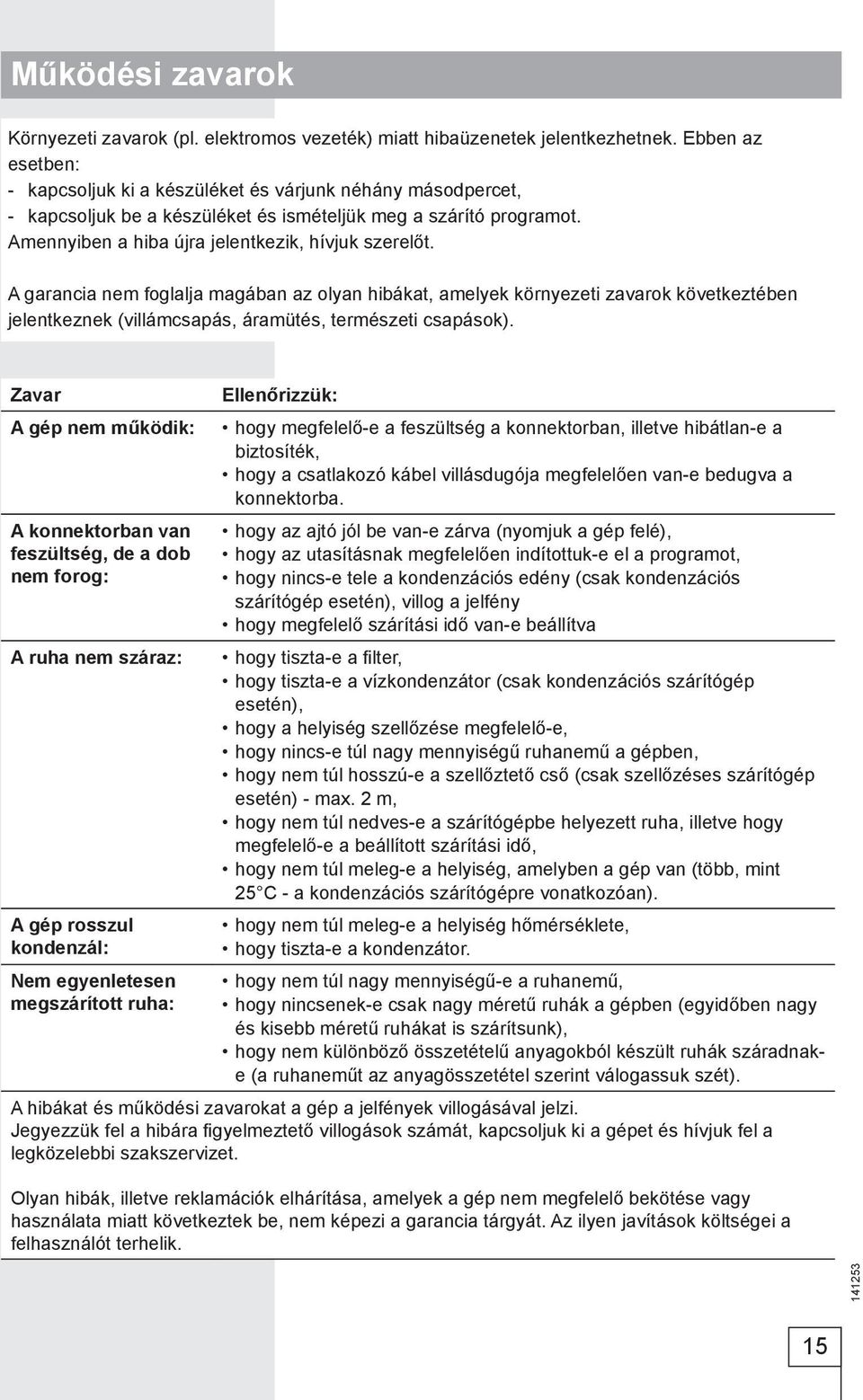 A garancia nem foglalja magában az olyan hibákat, amelyek környezeti zavarok következtében jelentkeznek (villámcsapás, áramütés, természeti csapások).