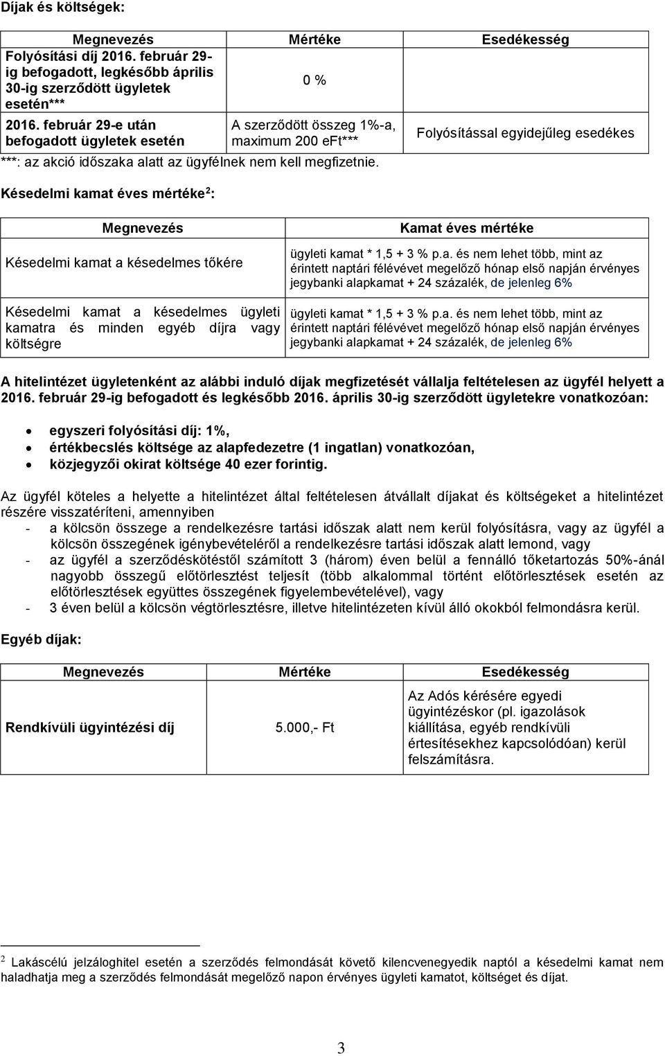 Késedelmi kamat éves mértéke 2 Folyósítással egyidejűleg esedékes Megnevezés Késedelmi kamat a késedelmes tőkére Késedelmi kamat a késedelmes ügyleti kamatra és minden egyéb díjra vagy költségre