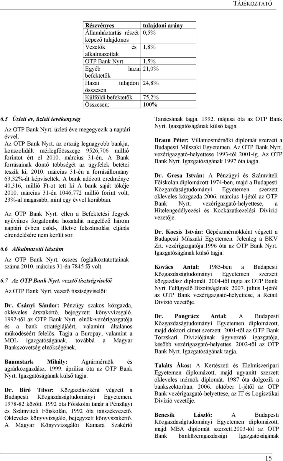 Az OTP Bank Nyrt. az ország legnagyobb bankja, konszolidált mérlegfőösszege 9526,706 millió forintot ért el 2010. március 31-én. A Bank forrásainak döntő többségét az ügyfelek betétei teszik ki, 2010.