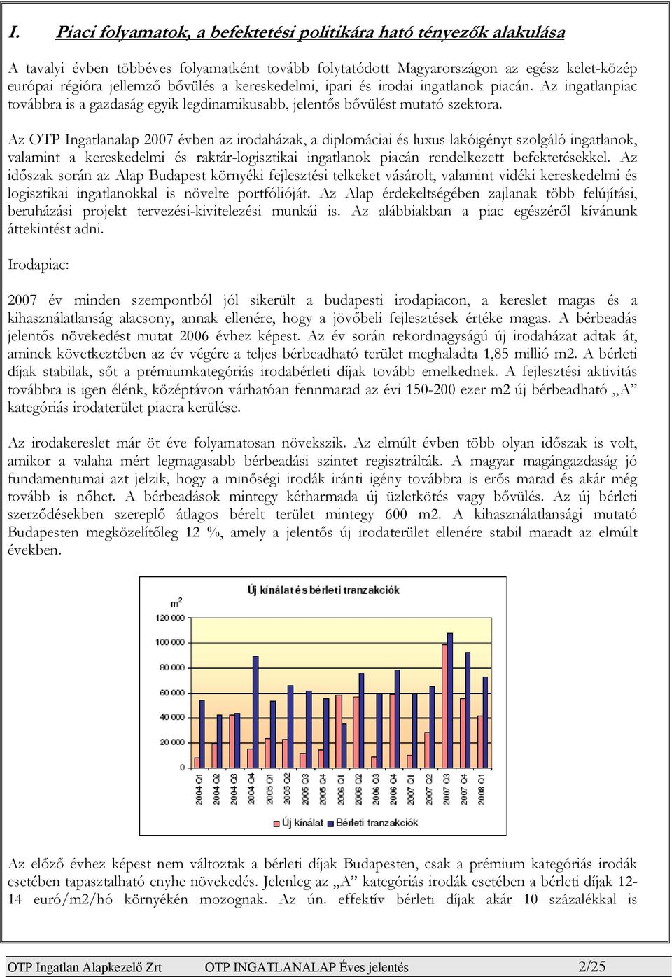 Az OTP Ingatlanalap 2007 évben az irodaházak, a diplomáciai és luxus lakóigényt szolgáló ingatlanok, valamint a kereskedelmi és raktárlogisztikai ingatlanok piacán rendelkezett befektetésekkel.