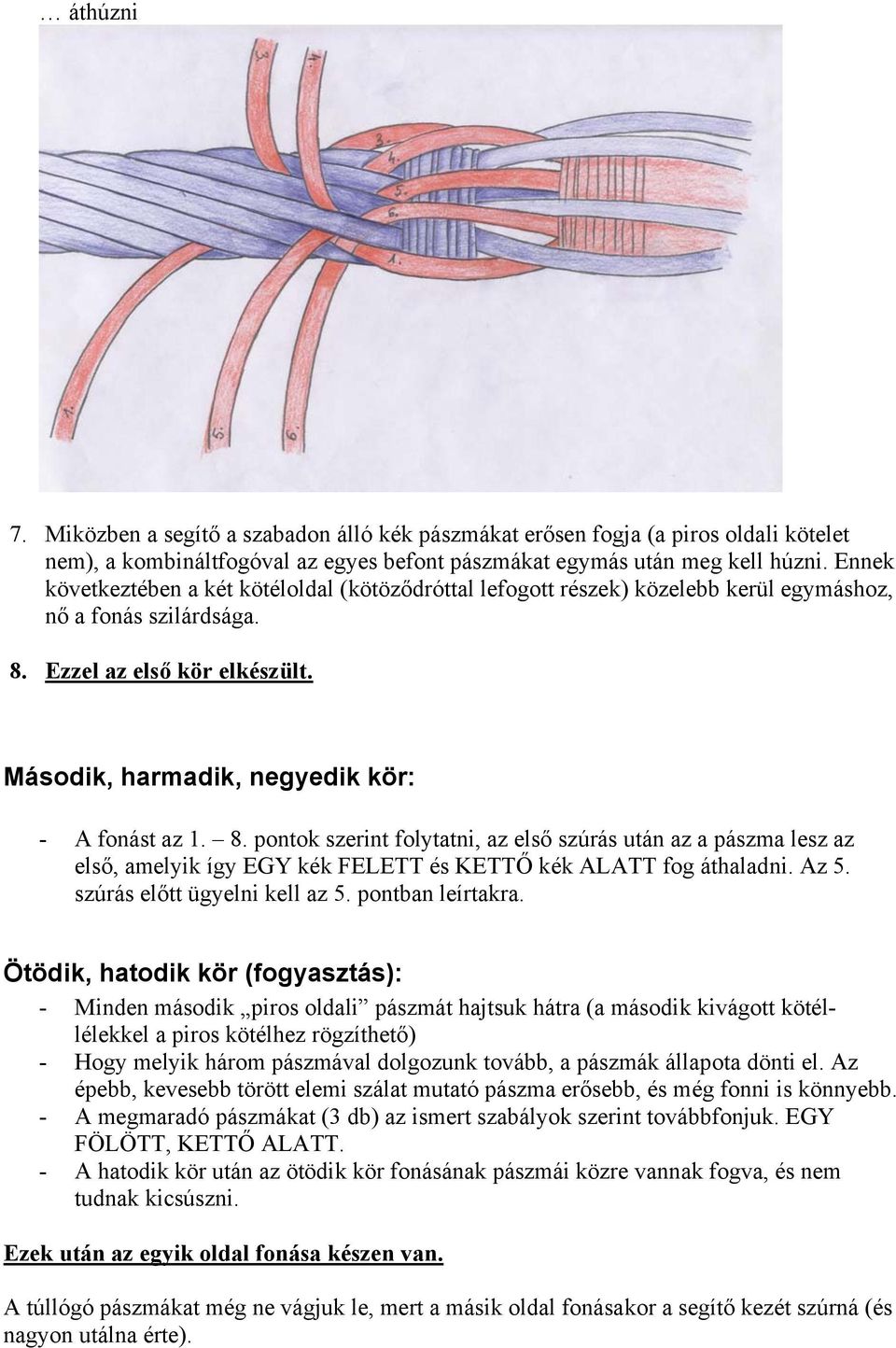 8. pontok szerint folytatni, az első szúrás után az a pászma lesz az első, amelyik így EGY kék FELETT és KETTŐ kék ALATT fog áthaladni. Az 5. szúrás előtt ügyelni kell az 5. pontban leírtakra.